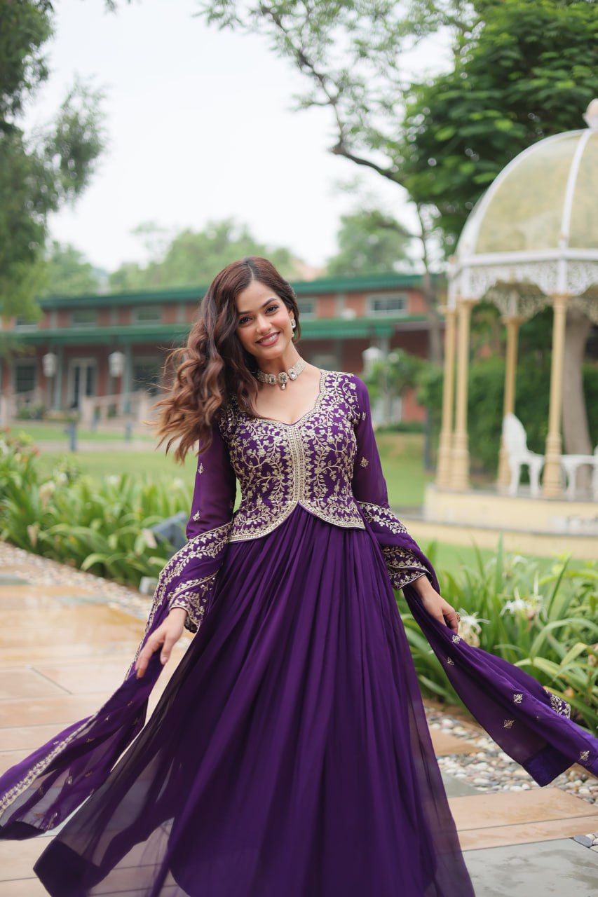 Radiant Faux Georgette Intricate Sequins Embroidered Gown With Dupatta - Ethnicwish