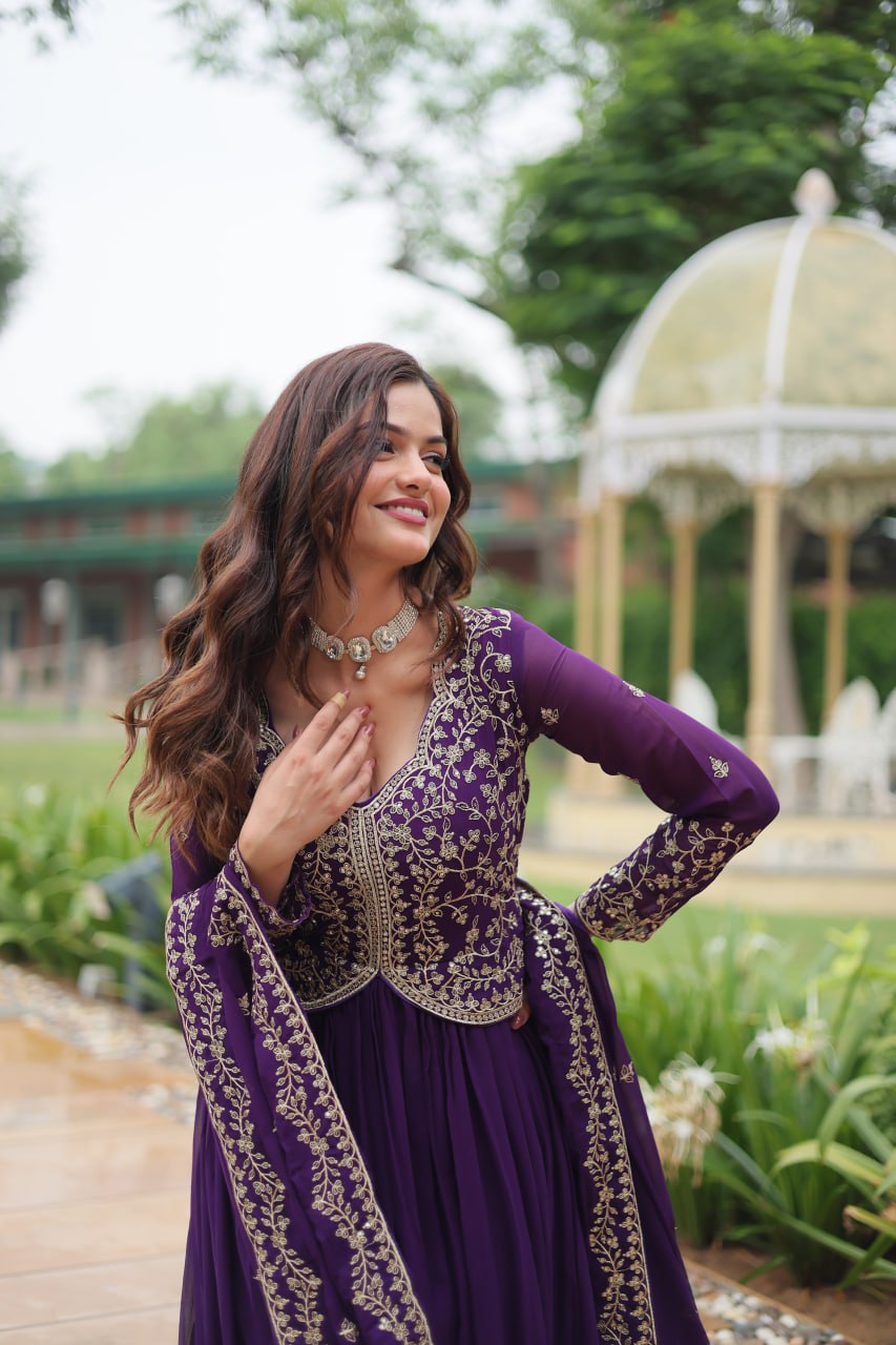 Radiant Faux Georgette Intricate Sequins Embroidered Gown With Dupatta - Ethnicwish