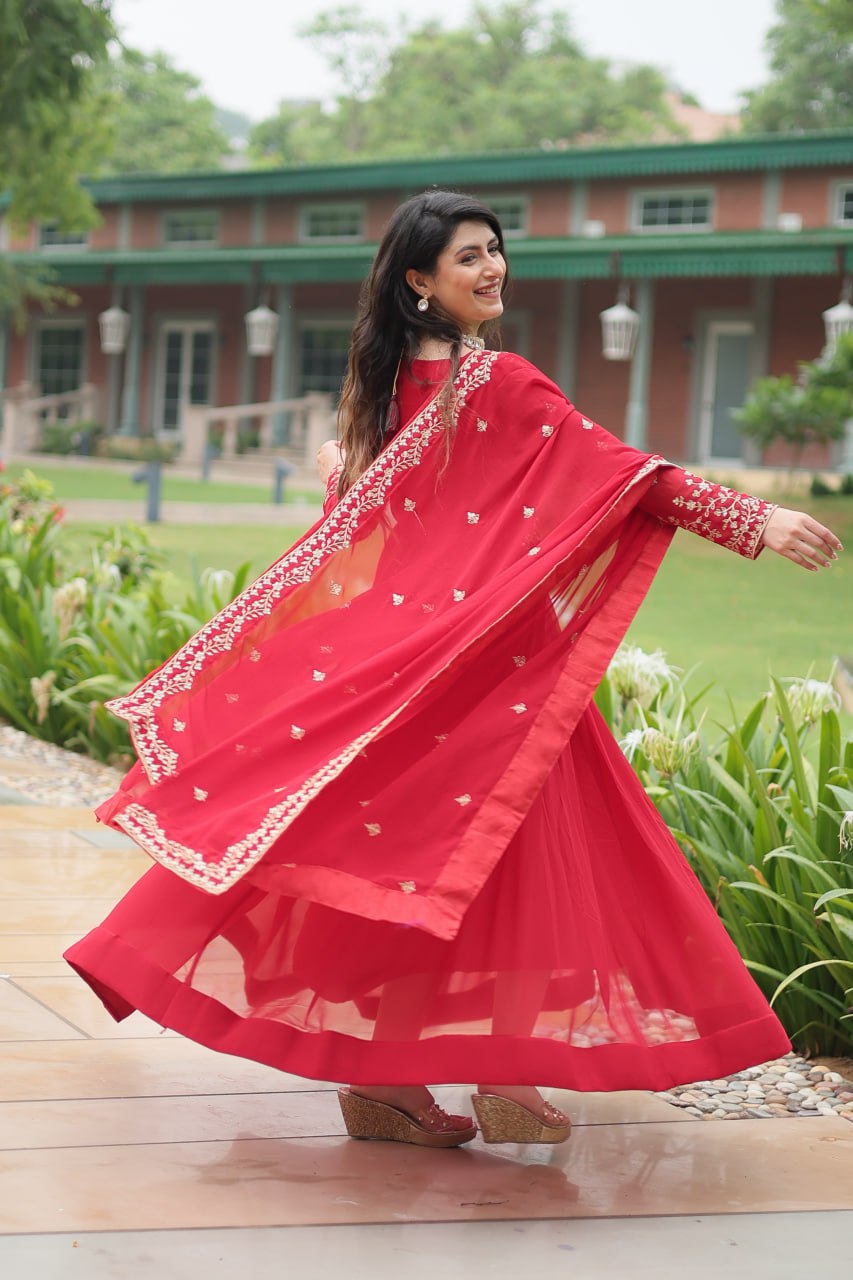 Radiant Faux Georgette Intricate Sequins Embroidered Gown With Dupatta - Ethnicwish