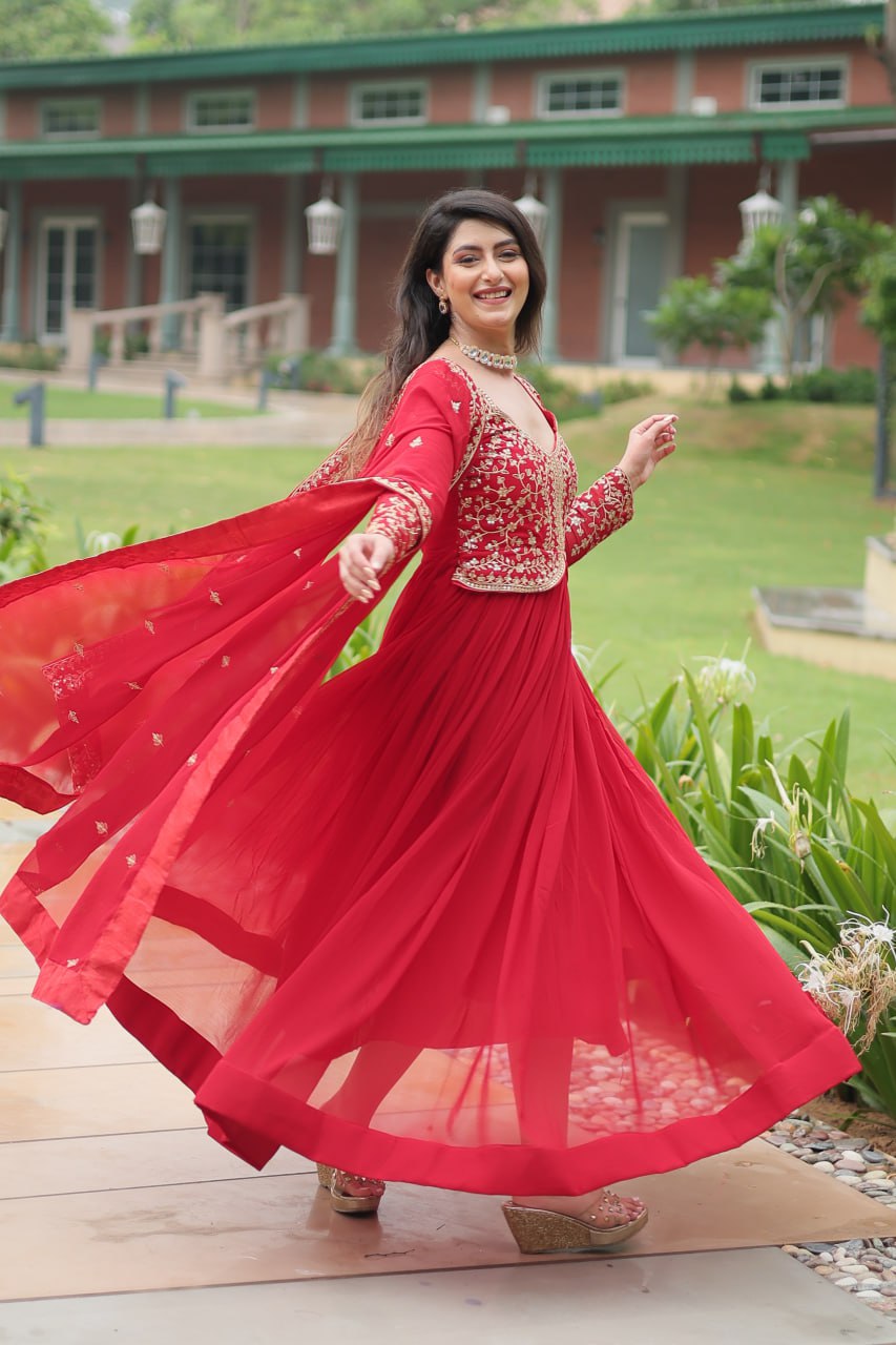 Radiant Faux Georgette Intricate Sequins Embroidered Gown With Dupatta - Ethnicwish