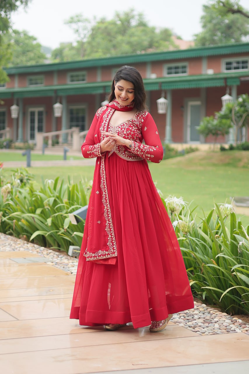 Radiant Faux Georgette Intricate Sequins Embroidered Gown With Dupatta - Ethnicwish