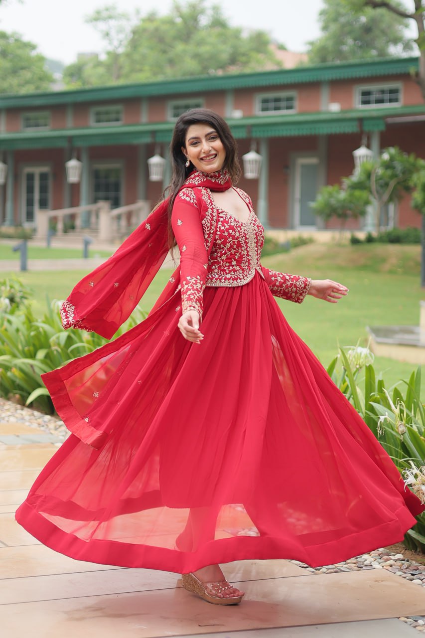 Radiant Faux Georgette Intricate Sequins Embroidered Gown With Dupatta - Ethnicwish