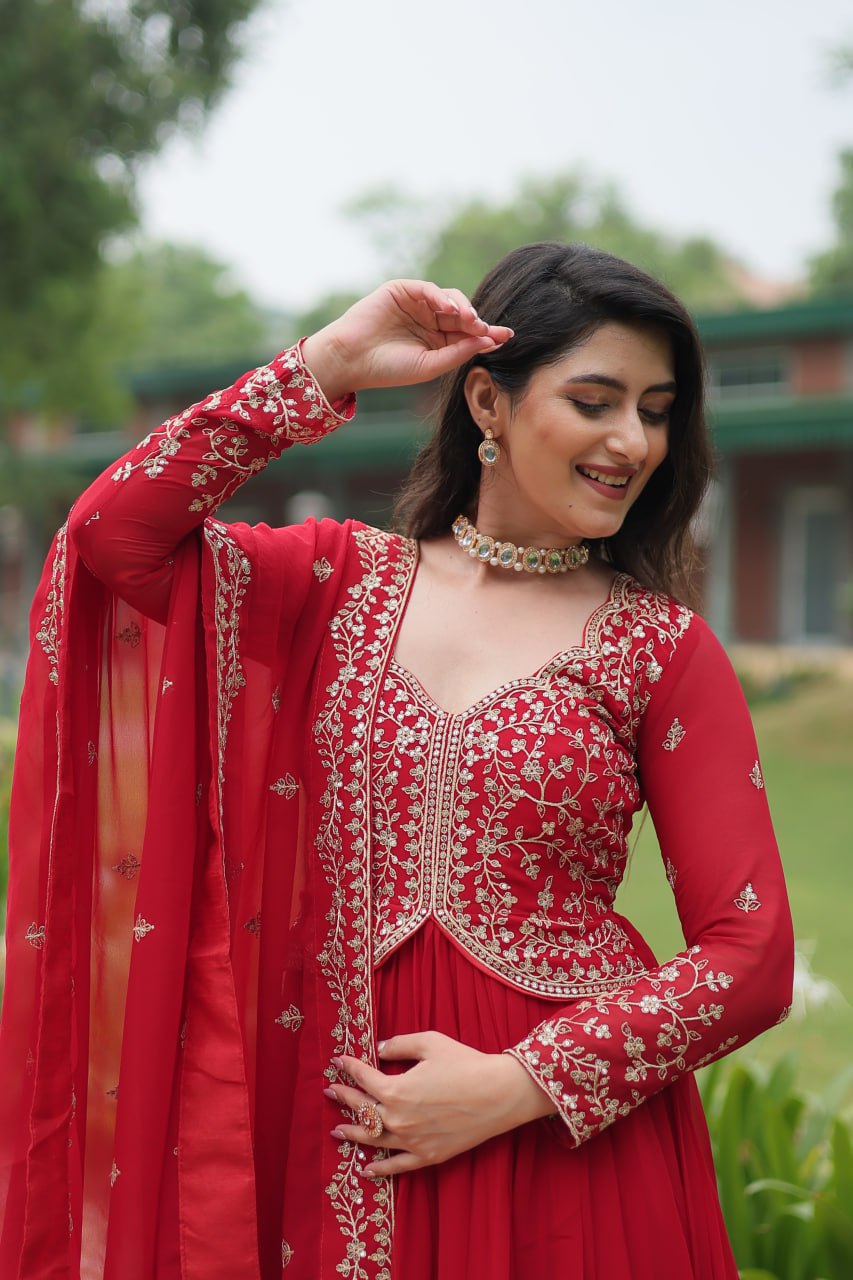 Radiant Faux Georgette Intricate Sequins Embroidered Gown With Dupatta - Ethnicwish