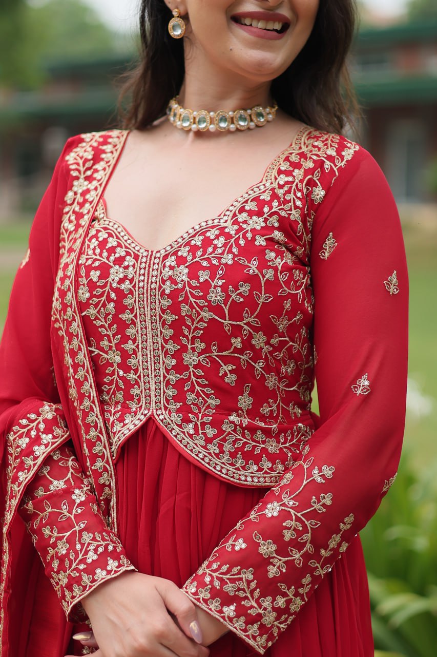 Radiant Faux Georgette Intricate Sequins Embroidered Gown With Dupatta - Ethnicwish