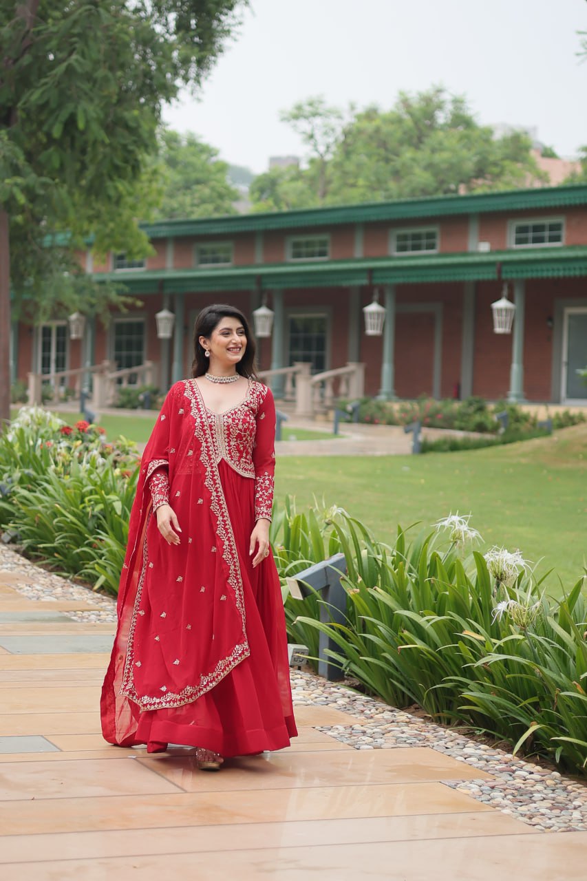 Radiant Faux Georgette Intricate Sequins Embroidered Gown With Dupatta - Ethnicwish