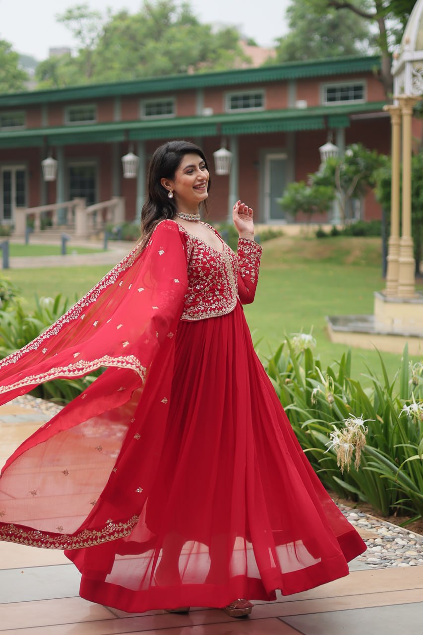 Radiant Faux Georgette Intricate Sequins Embroidered Gown With Dupatta - Ethnicwish