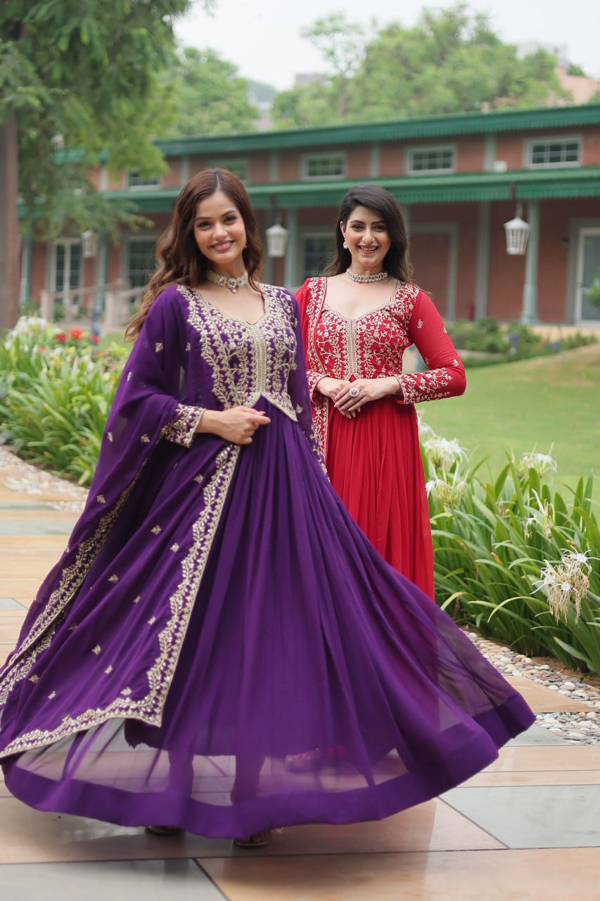 Radiant Faux Georgette Intricate Sequins Embroidered Gown With Dupatta - Ethnicwish