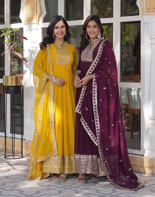 Magnificent Faux Georgette Rich Sequins Embroidered Gown With Dupatta - Ethnicwish