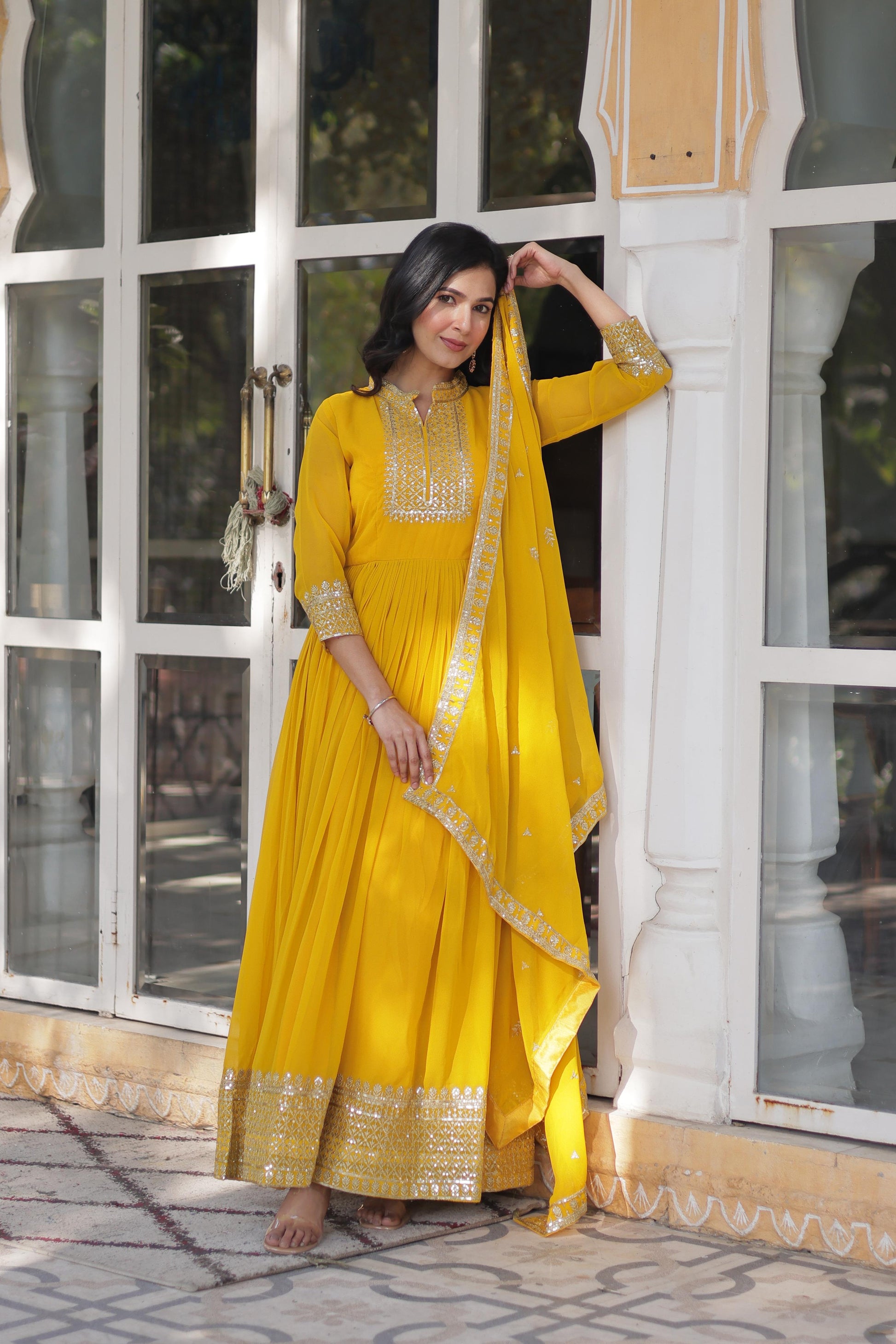 Magnificent Faux Georgette Rich Sequins Embroidered Gown With Dupatta - Ethnicwish