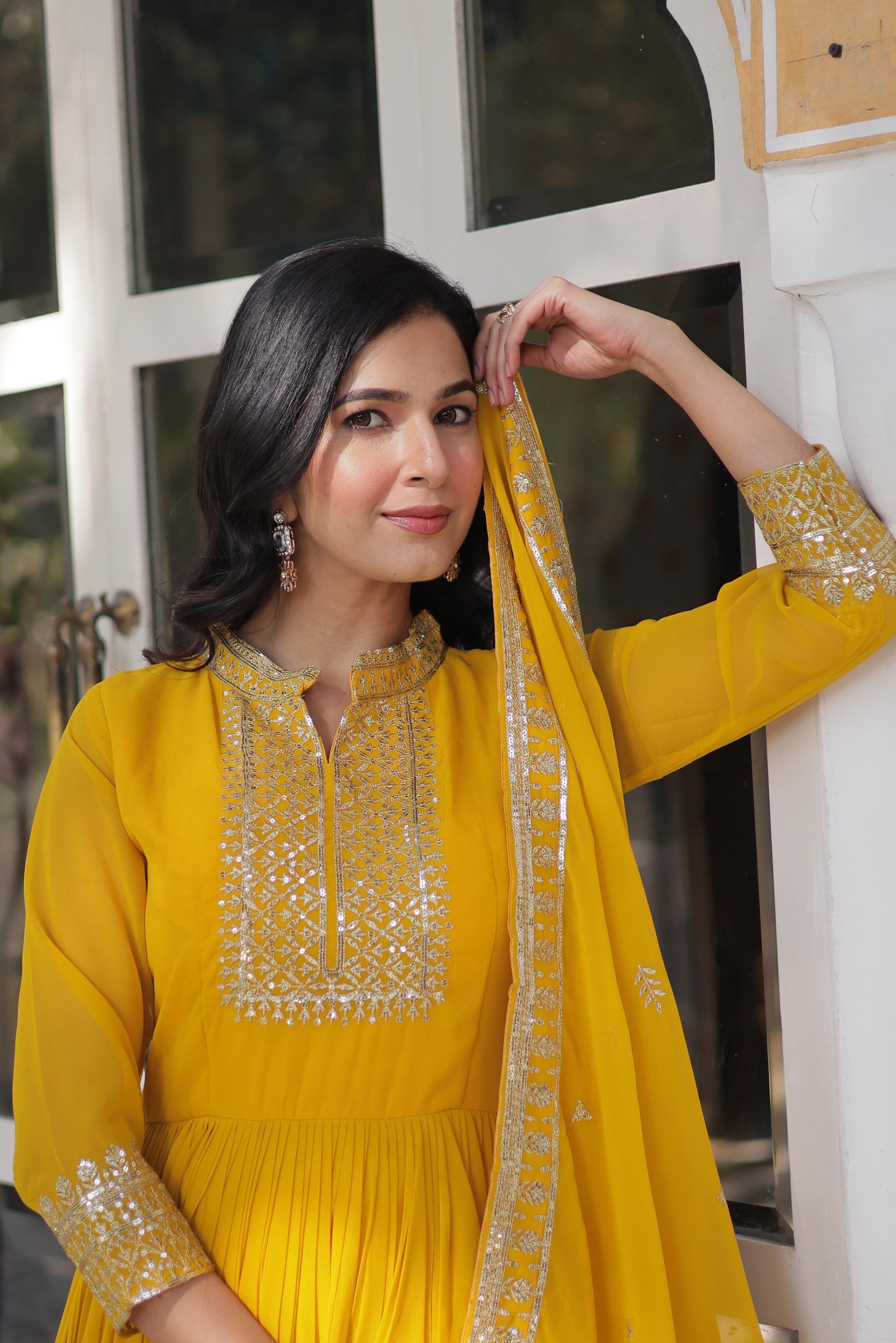 Magnificent Faux Georgette Rich Sequins Embroidered Gown With Dupatta - Ethnicwish