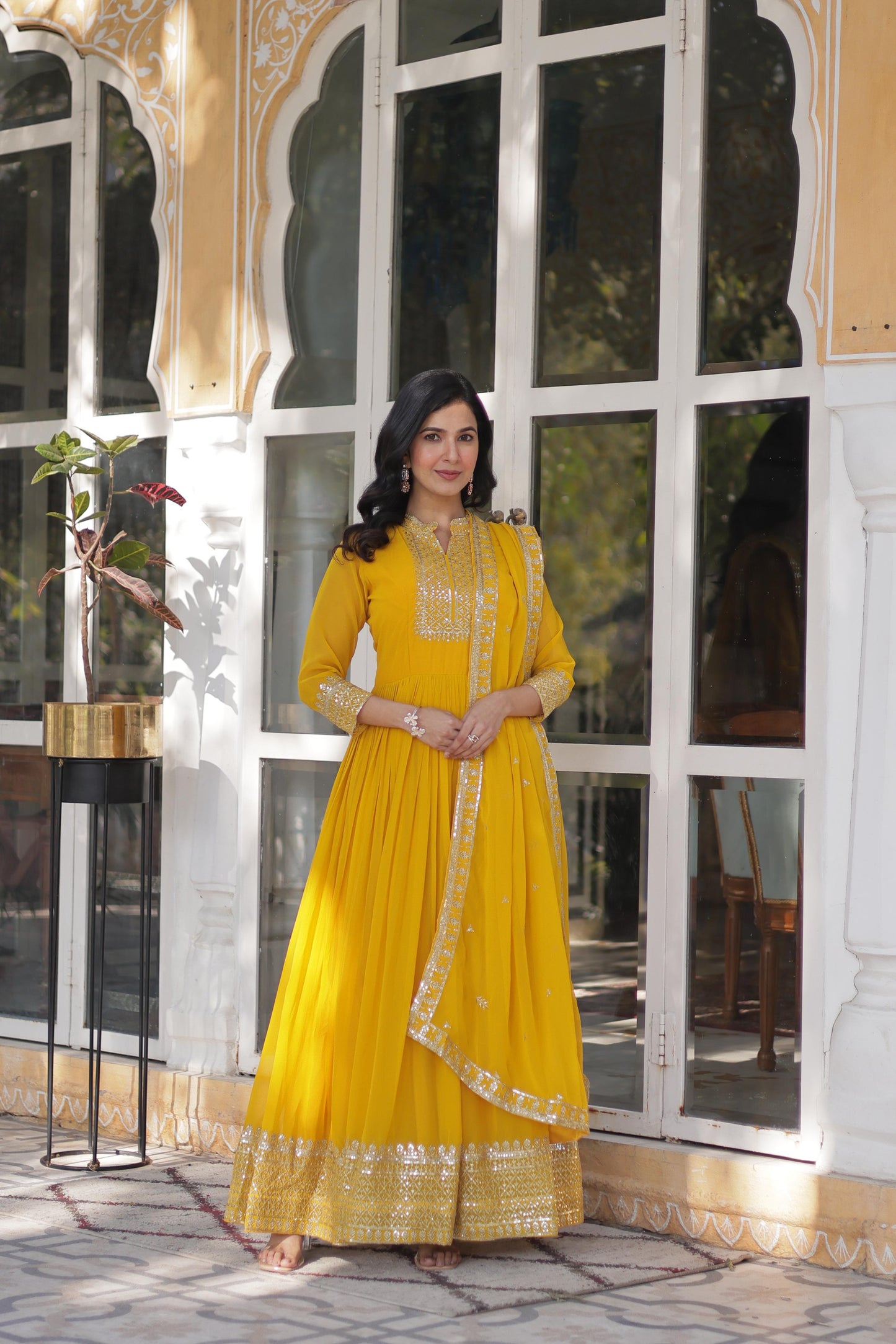 Magnificent Faux Georgette Rich Sequins Embroidered Gown With Dupatta - Ethnicwish