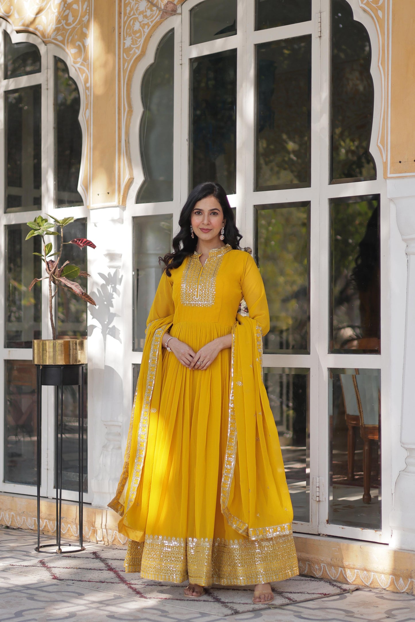 Magnificent Faux Georgette Rich Sequins Embroidered Gown With Dupatta - Ethnicwish