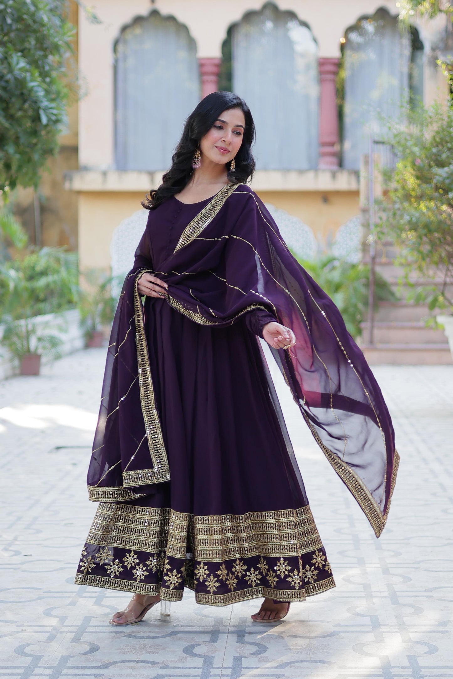 Spellbinding Faux Georgette Multi Sequins Thread Worked Gown - Ethnicwish