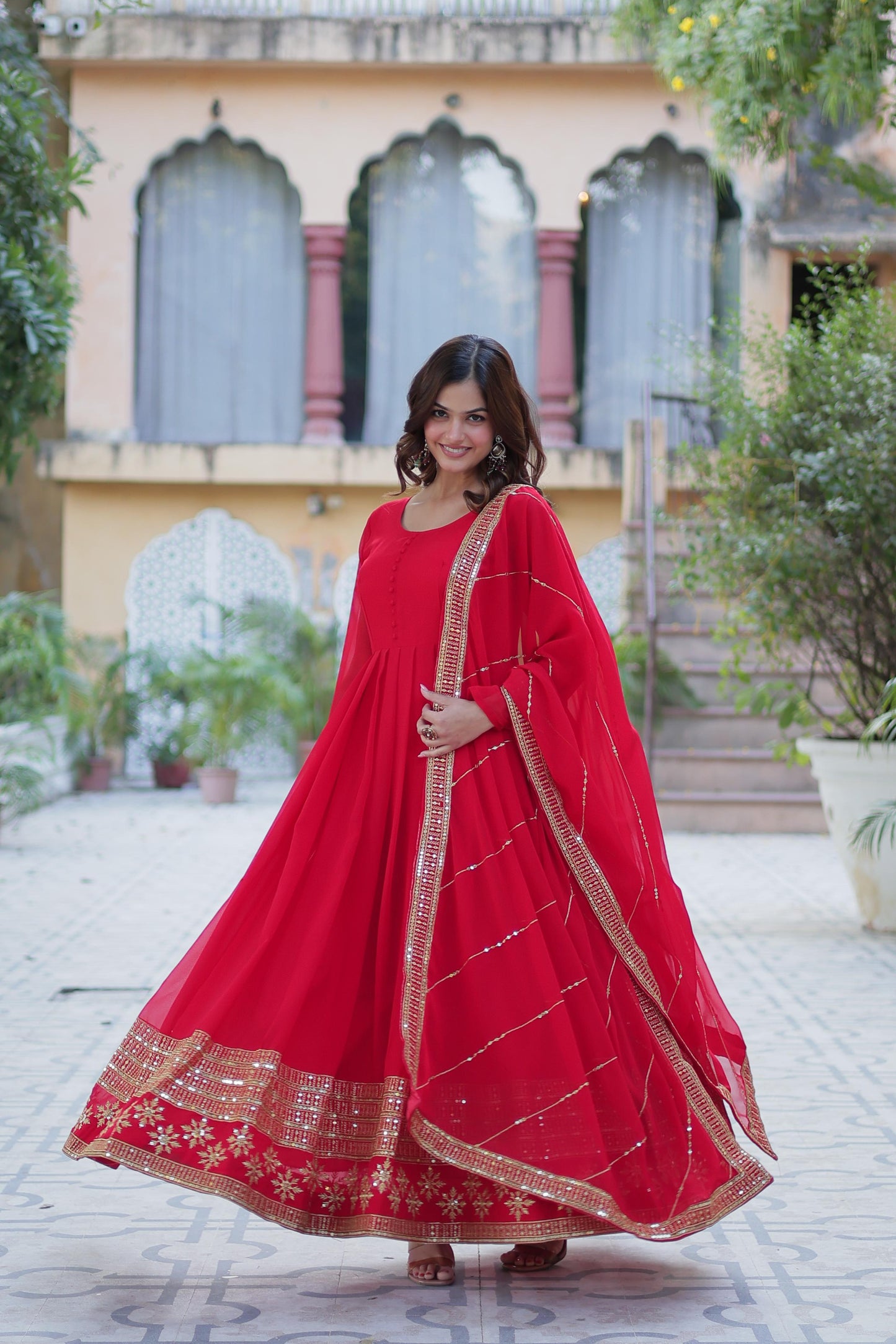 Spellbinding Faux Georgette Multi Sequins Thread Worked Gown - Ethnicwish