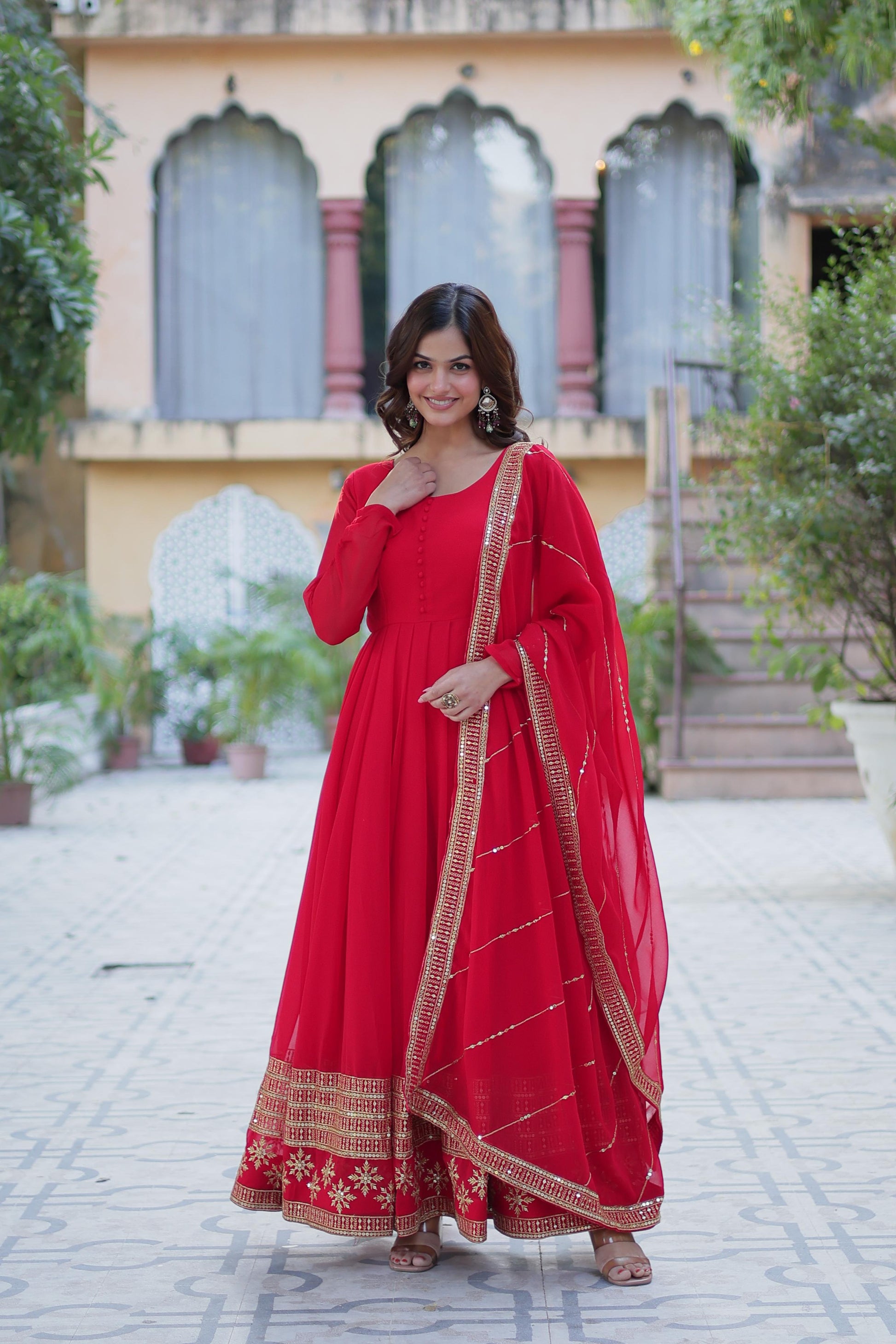 Spellbinding Faux Georgette Multi Sequins Thread Worked Gown - Ethnicwish