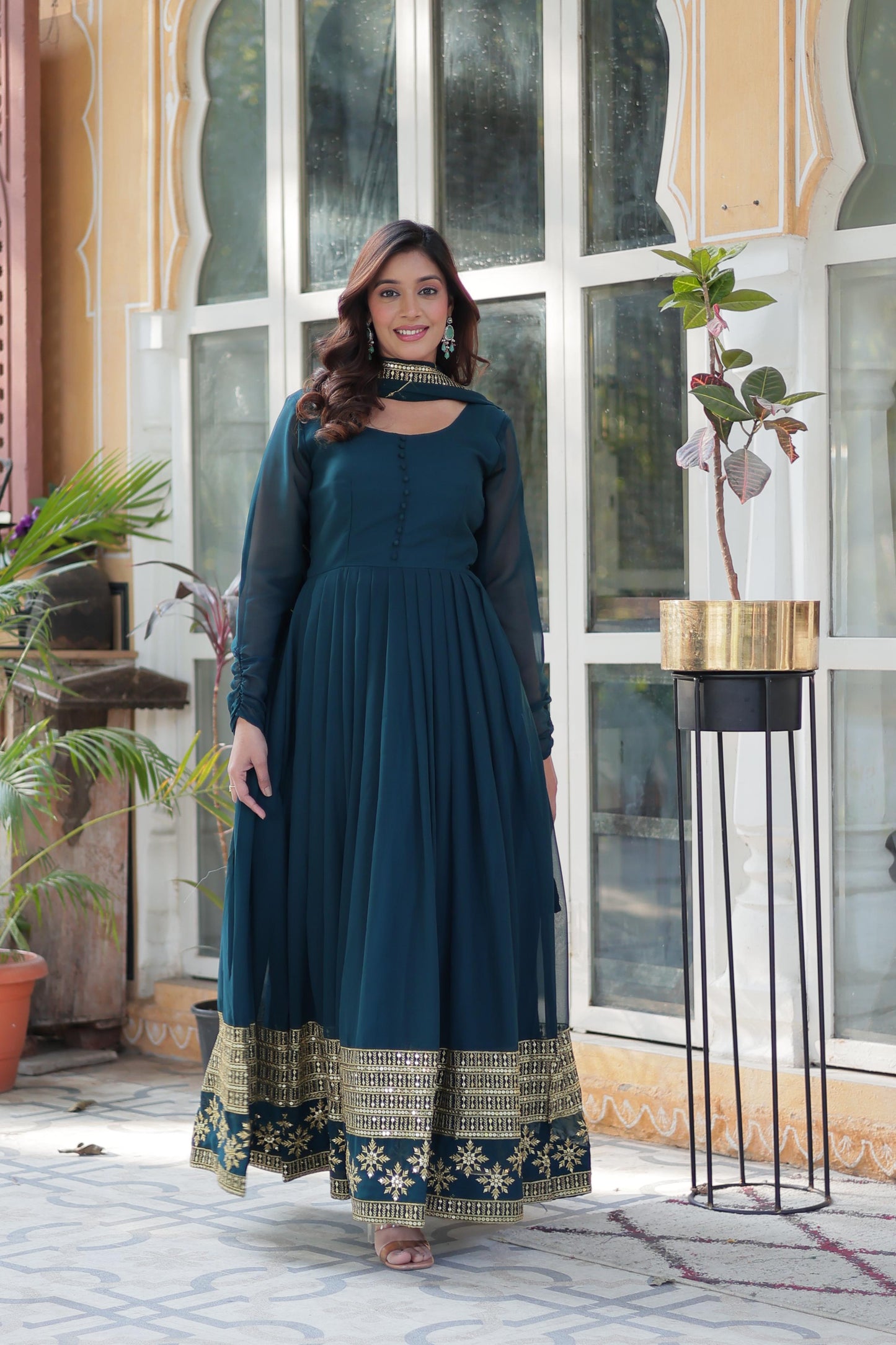 Spellbinding Faux Georgette Multi Sequins Thread Worked Gown - Ethnicwish