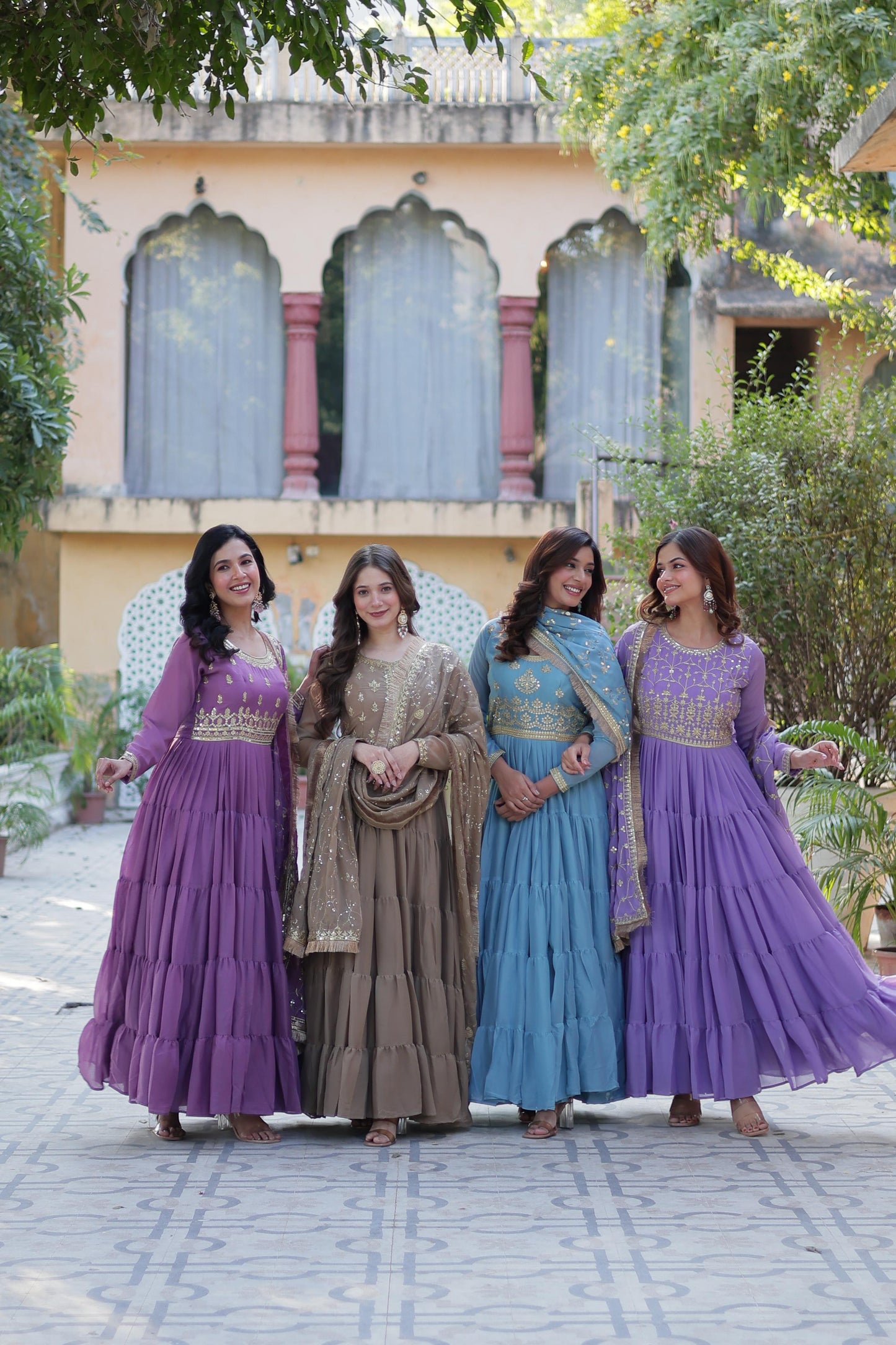 Spellbinding Georgette Ruffle Sequins Embroidered Gown With Dupatta - Ethnicwish