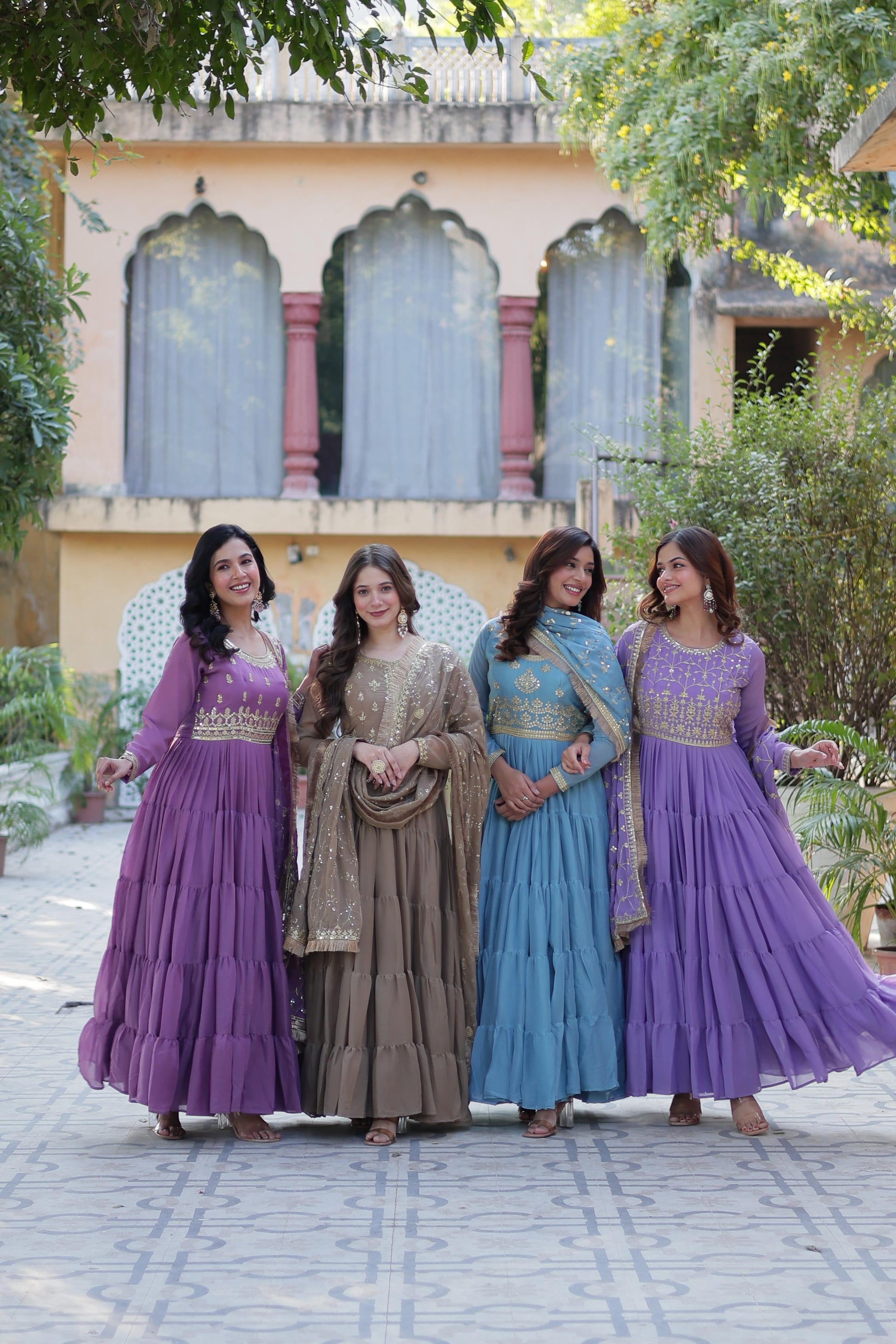 Spellbinding Georgette Ruffle Sequins Embroidered Gown With Dupatta - Ethnicwish