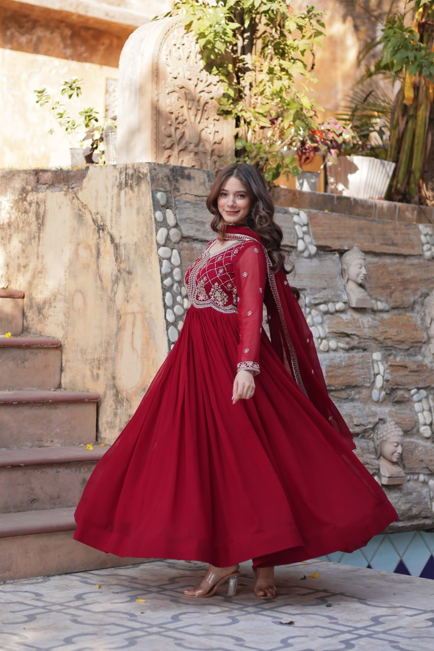 Faux Blooming Gown with Multi-Sequins & Beads Embroidery With Dupatta