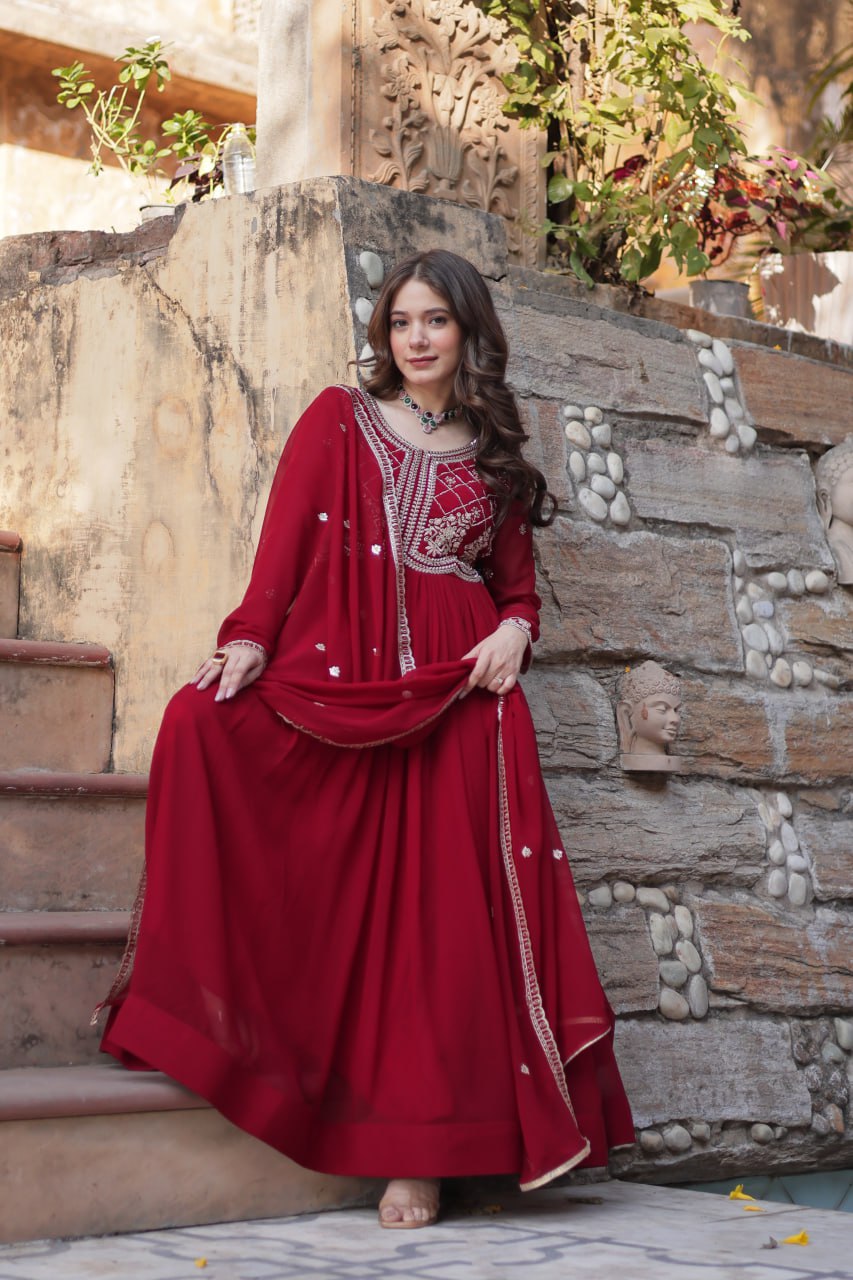 Faux Blooming Gown with Multi-Sequins & Beads Embroidery With Dupatta