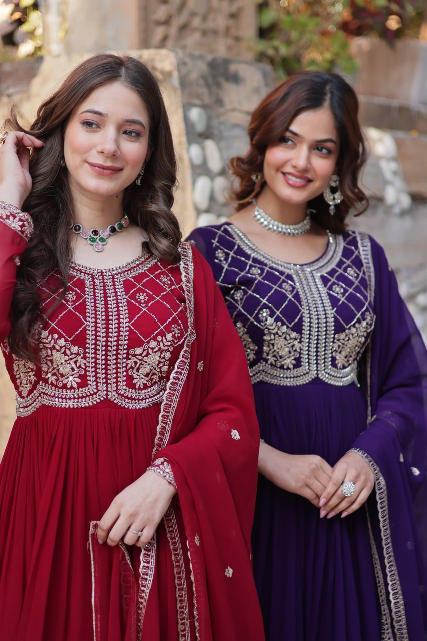 Faux Blooming Gown with Multi-Sequins & Beads Embroidery With Dupatta