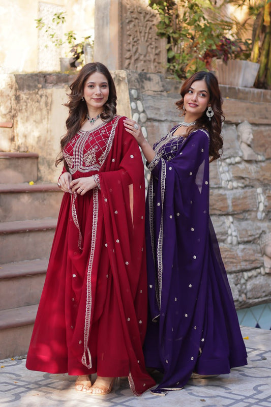 Faux Blooming Gown with Multi-Sequins & Beads Embroidery With Dupatta