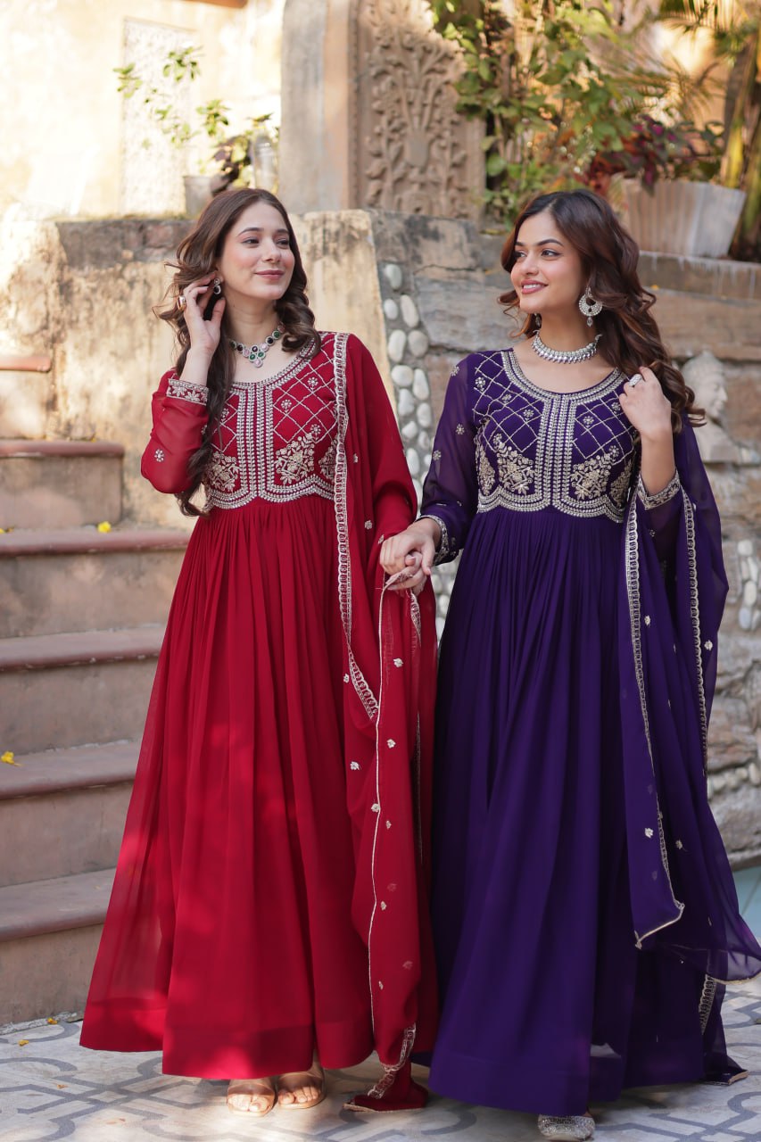 Faux Blooming Gown with Multi-Sequins & Beads Embroidery With Dupatta