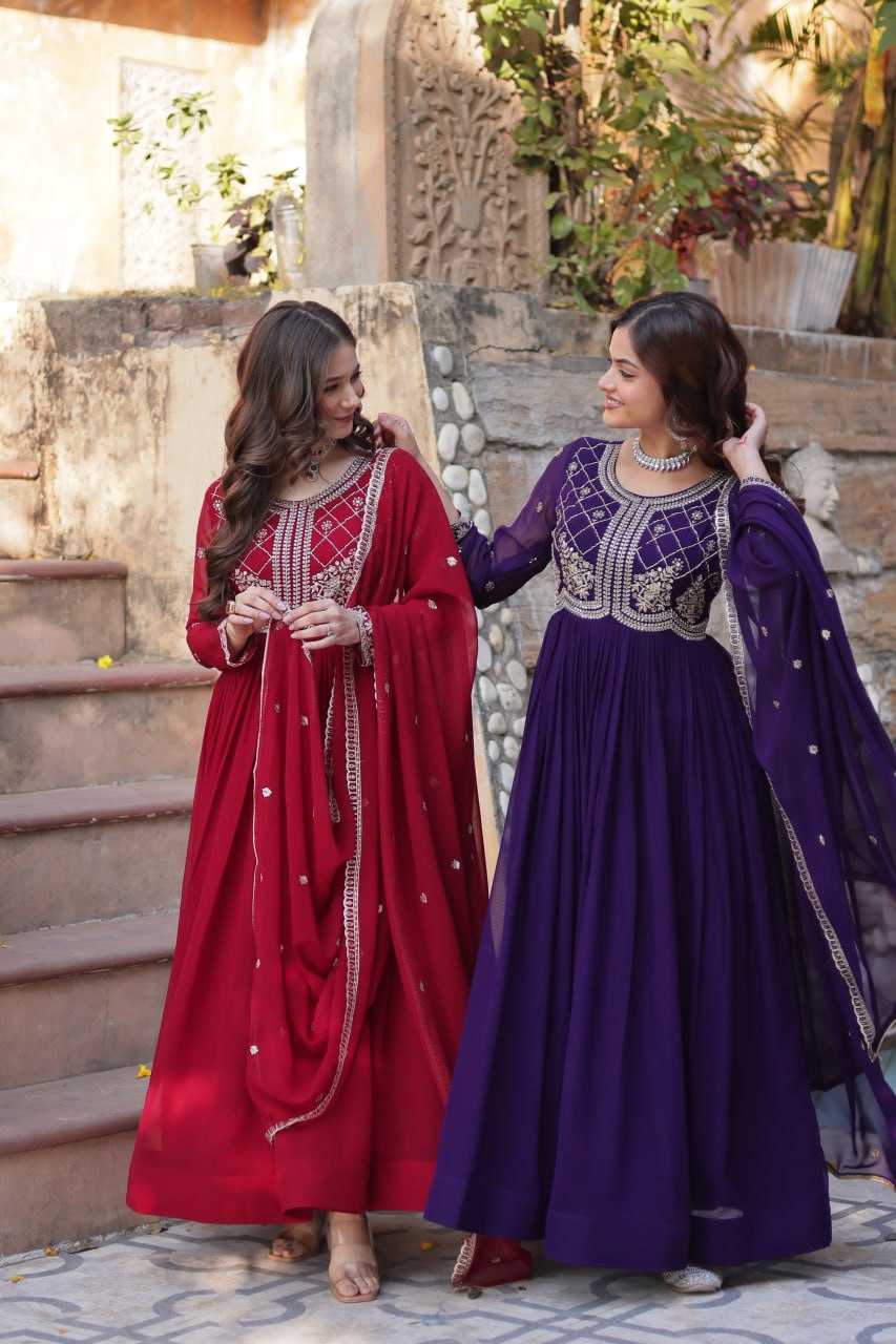 Faux Blooming Gown with Multi-Sequins & Beads Embroidery With Dupatta