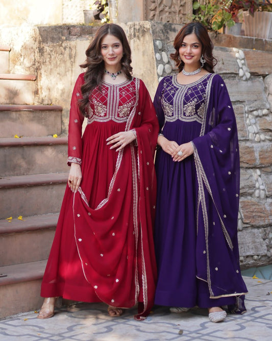 Faux Blooming Gown with Multi-Sequins & Beads Embroidery With Dupatta