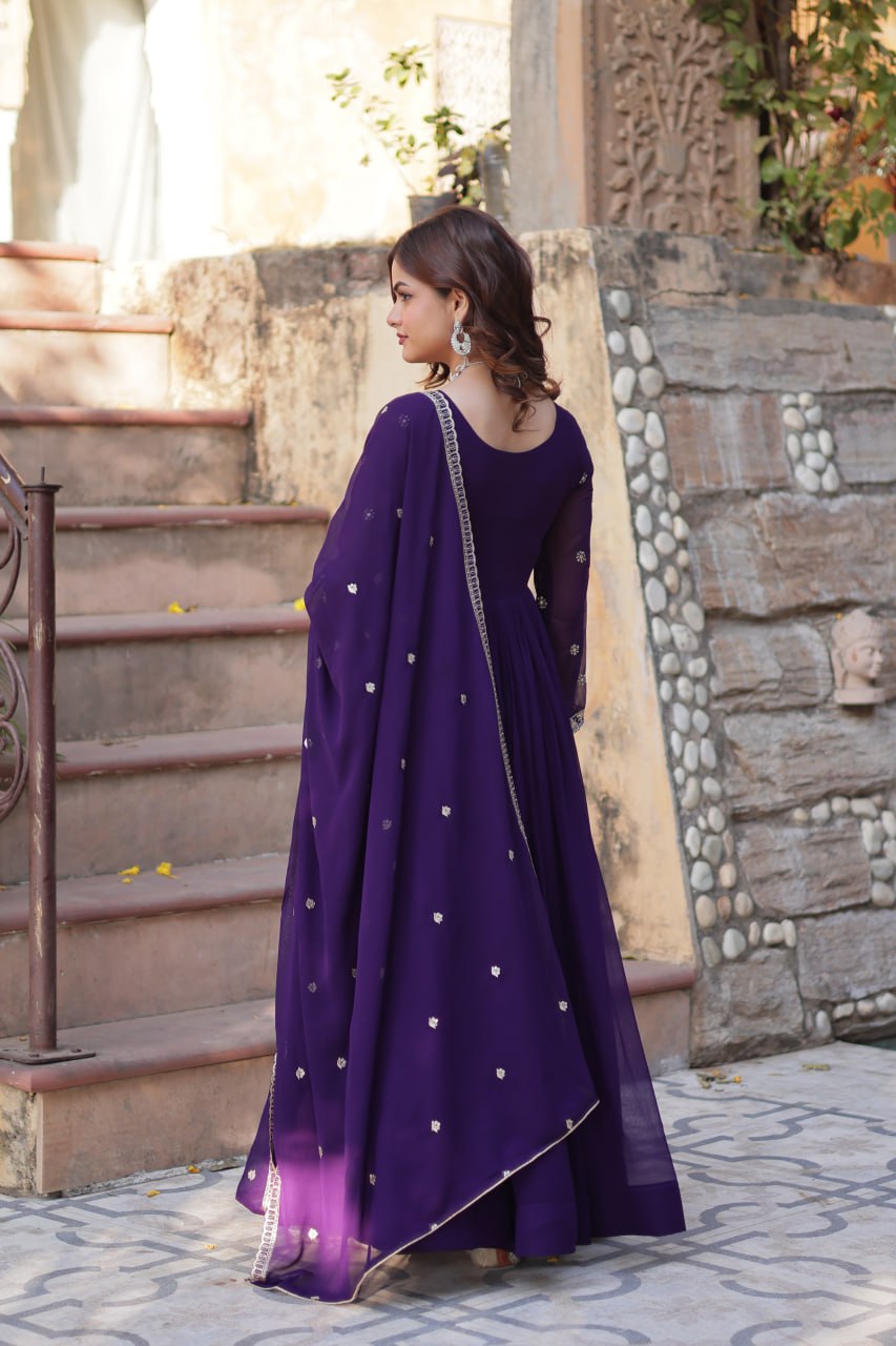 Faux Blooming Gown with Multi-Sequins & Beads Embroidery With Dupatta