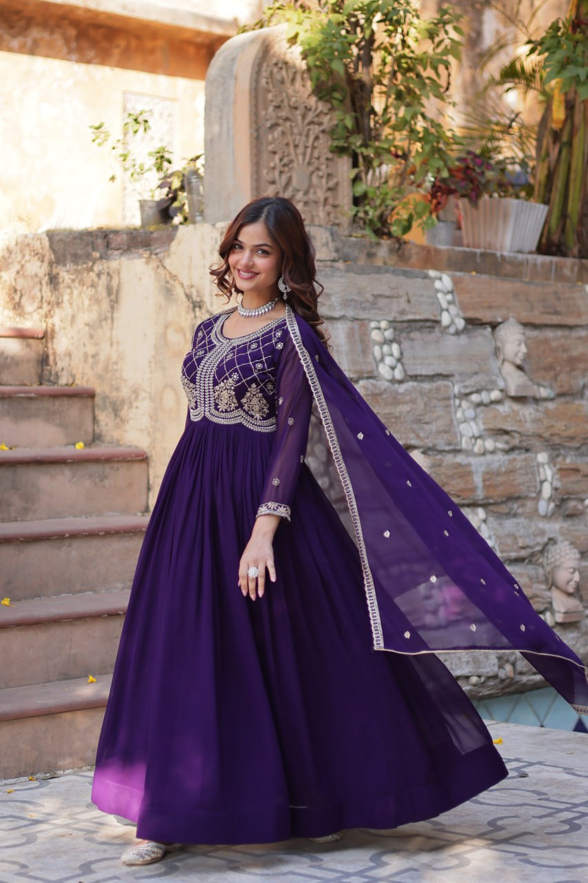 Faux Blooming Gown with Multi-Sequins & Beads Embroidery With Dupatta