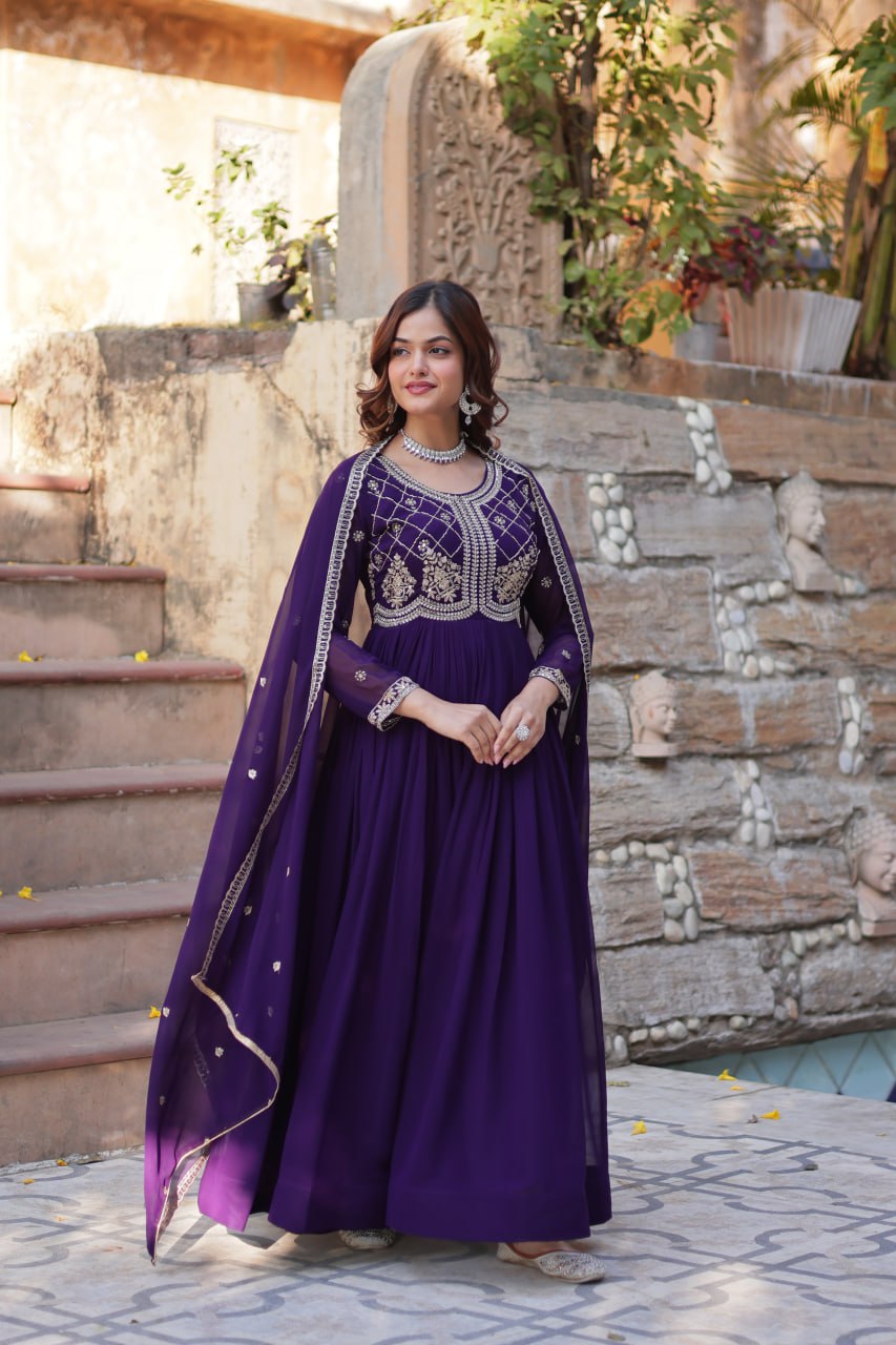 Faux Blooming Gown with Multi-Sequins & Beads Embroidery With Dupatta