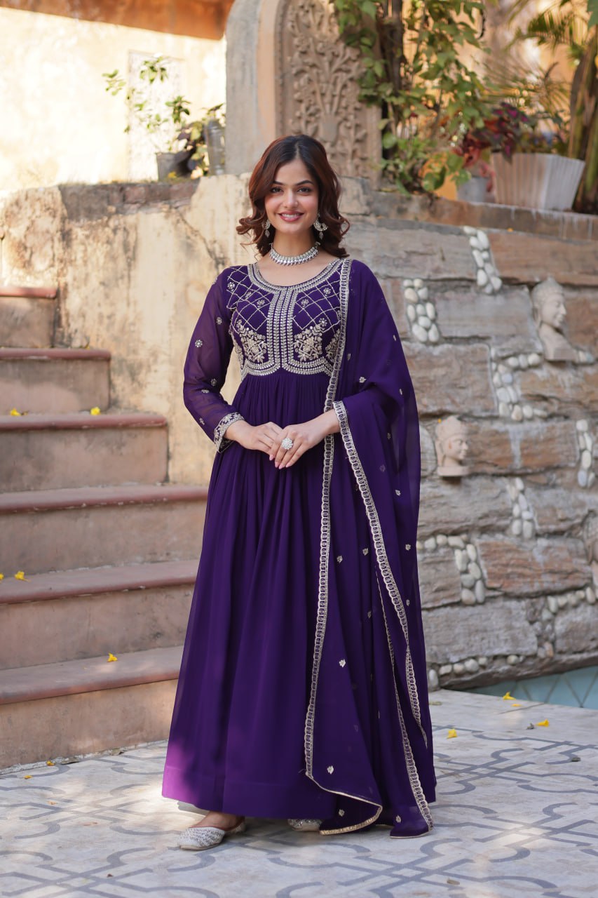Faux Blooming Gown with Multi-Sequins & Beads Embroidery With Dupatta