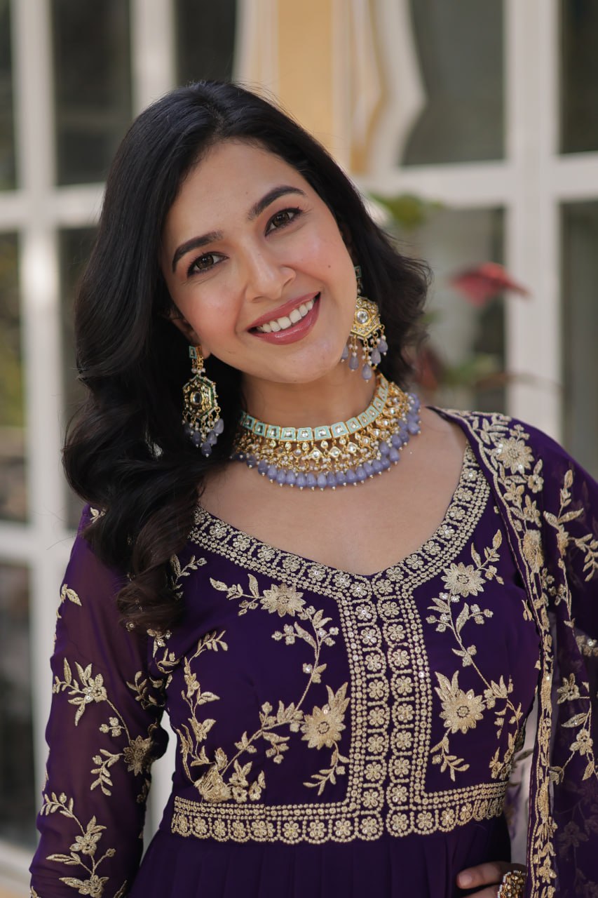 Faux Blooming Sequins & Zari Embroidered Gown With Dupatta