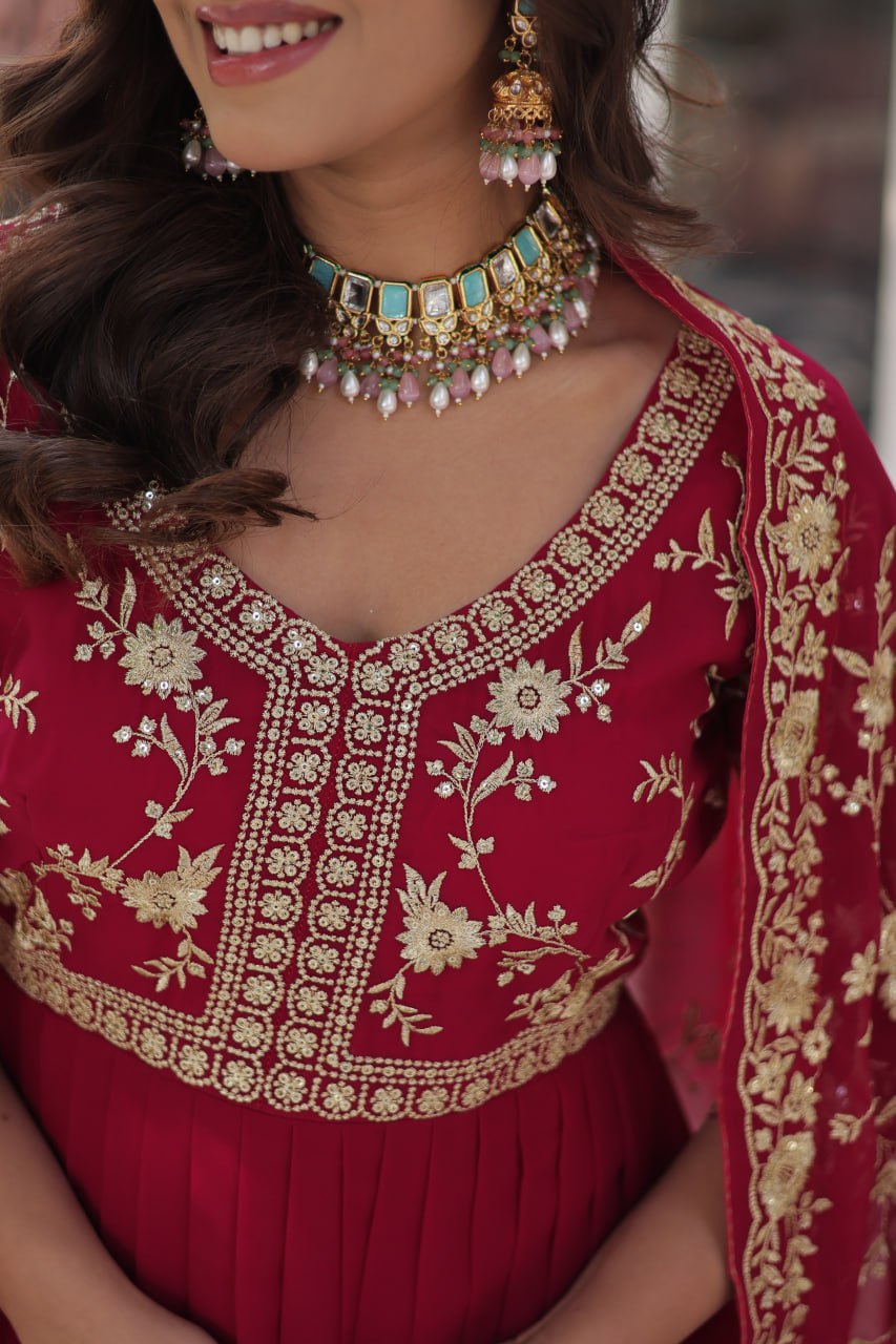 Faux Blooming Sequins & Zari Embroidered Gown With Dupatta