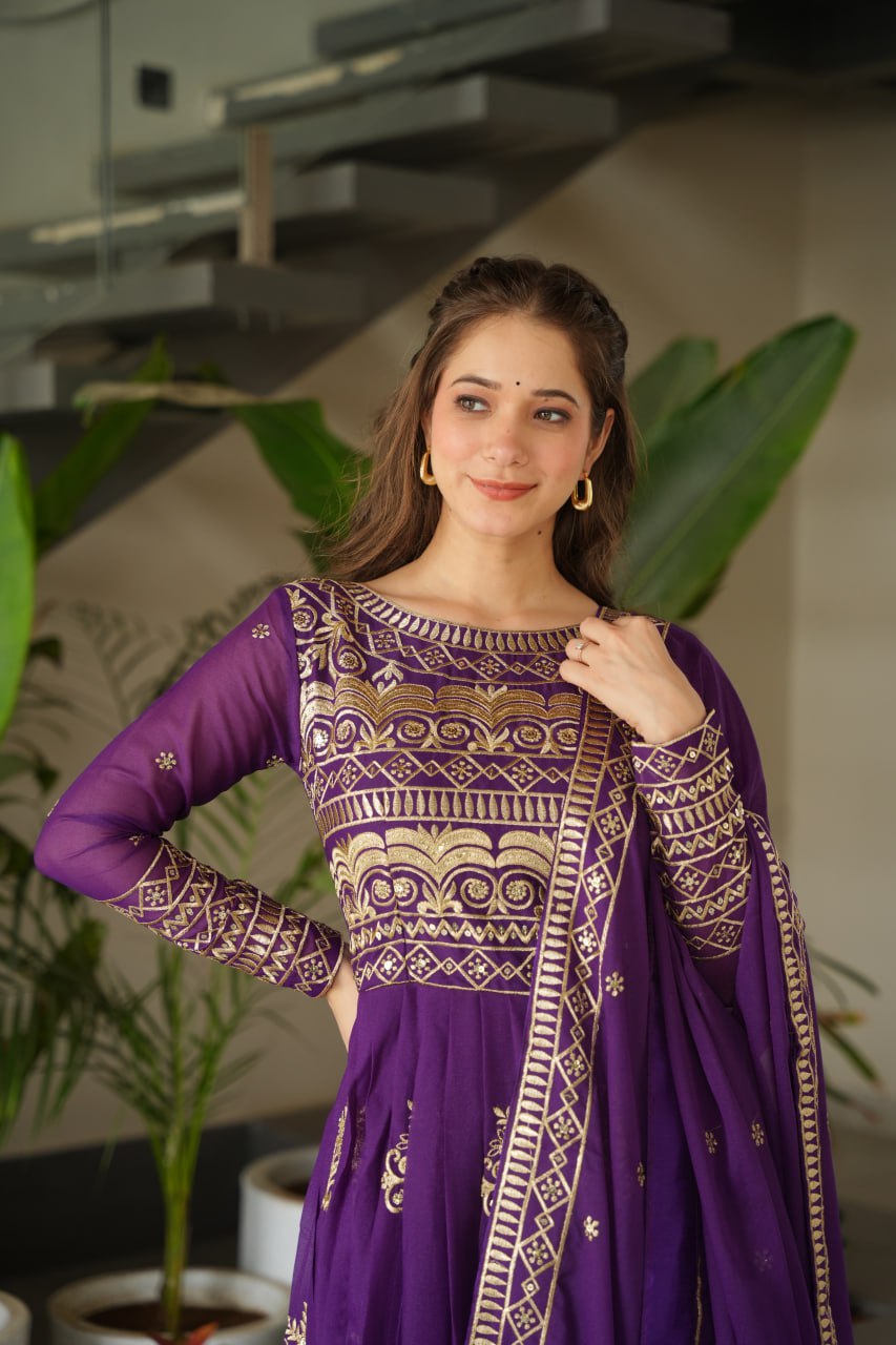 Chinnon Sequins & Beads Embroidered Gown Set With Dupatta