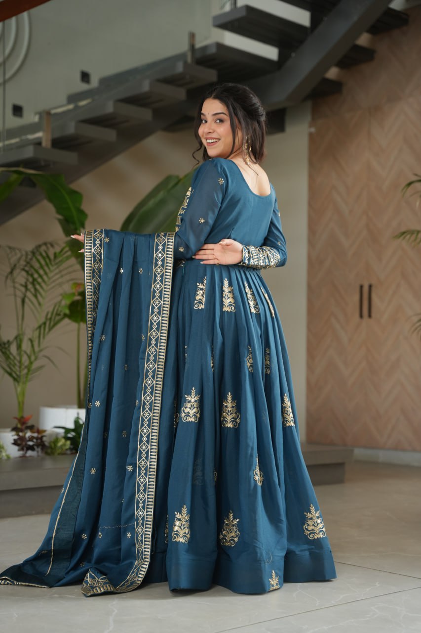 Chinnon Sequins & Beads Embroidered Gown Set With Dupatta