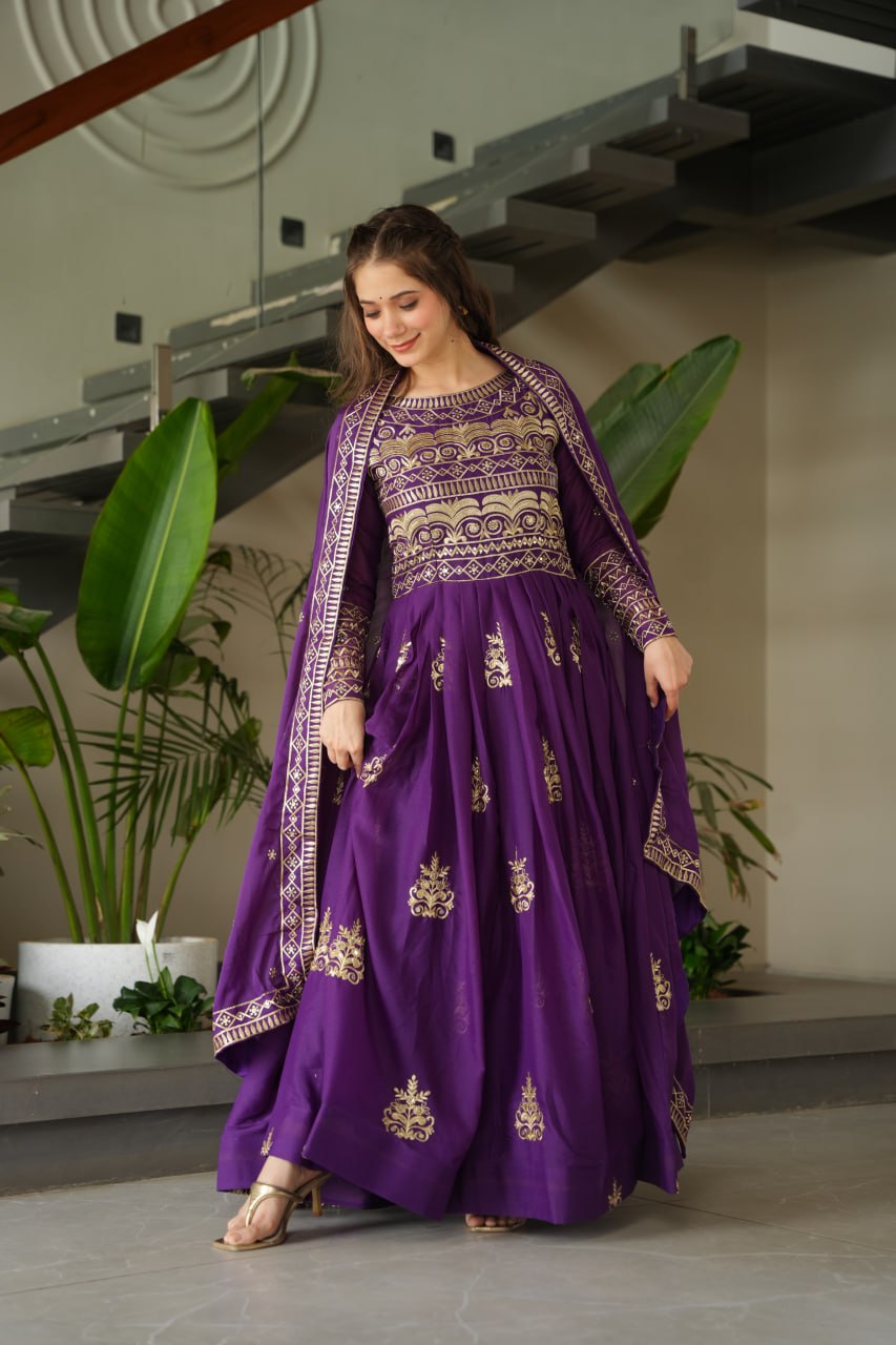 Chinnon Sequins & Beads Embroidered Gown Set With Dupatta