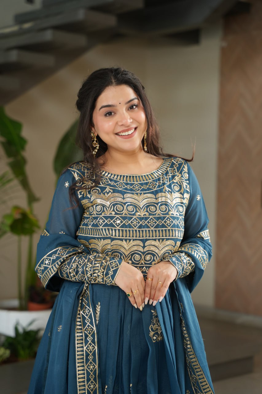 Chinnon Sequins & Beads Embroidered Gown Set With Dupatta