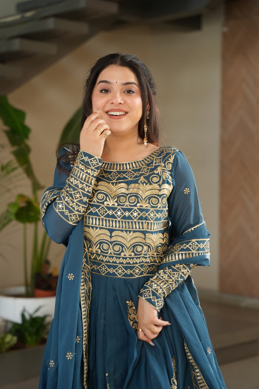 Chinnon Sequins & Beads Embroidered Gown Set With Dupatta
