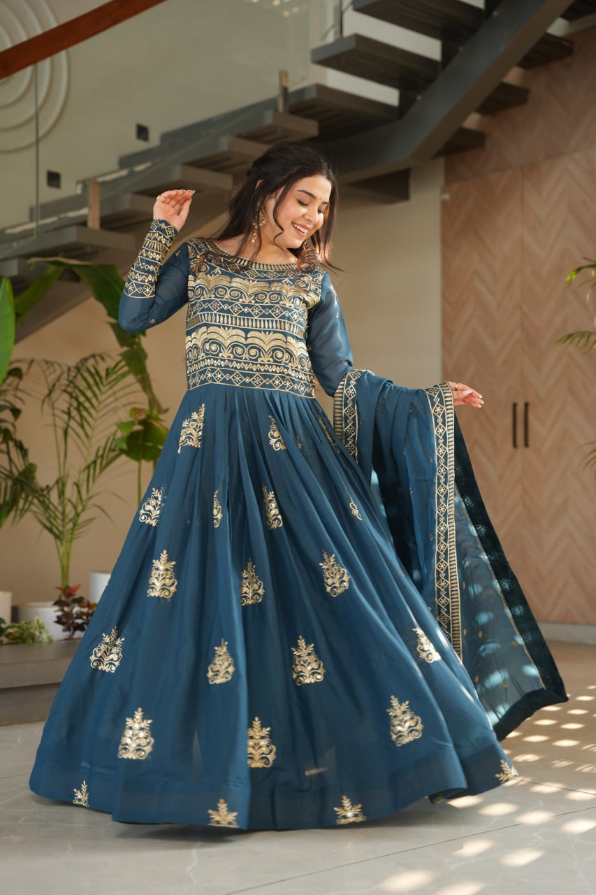 Chinnon Sequins & Beads Embroidered Gown Set With Dupatta