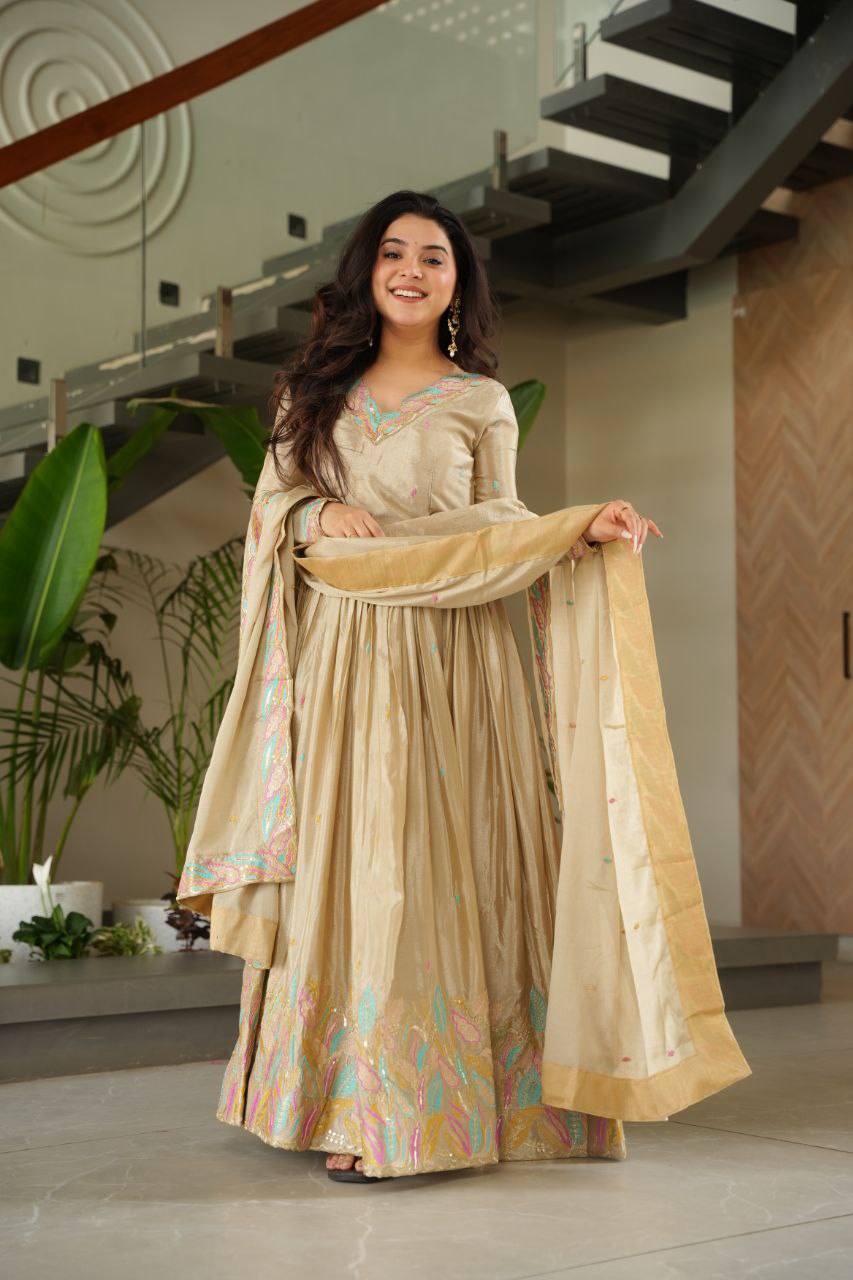 Chinnon Sequins & Thread Embroidered Gown Set – Fully Stitched & Ready to Wear
