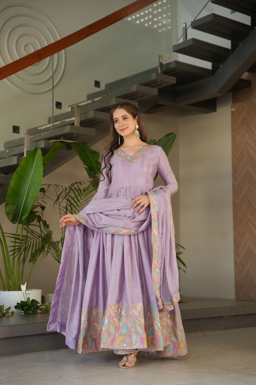 Chinnon Sequins & Thread Embroidered Gown Set – Fully Stitched & Ready to Wear