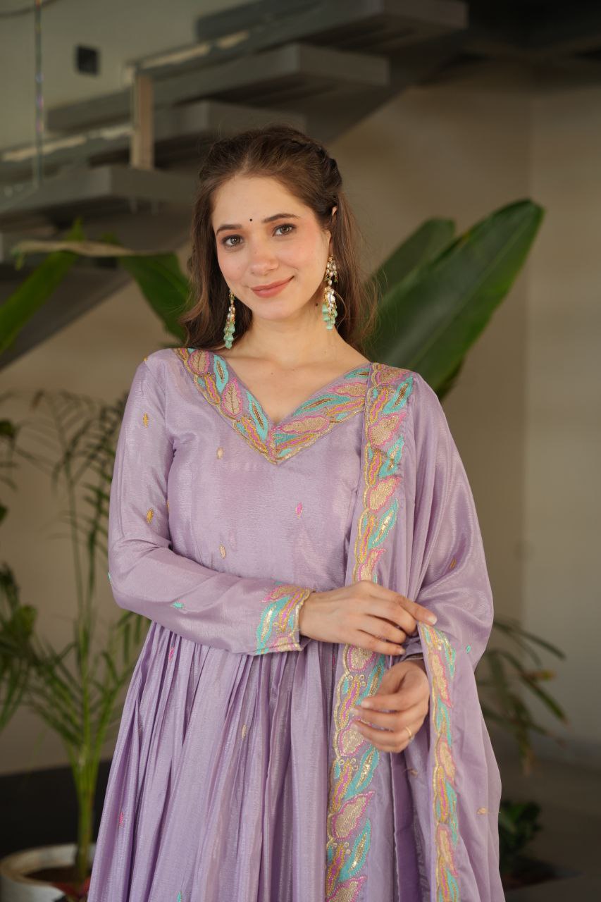 Chinnon Sequins & Thread Embroidered Gown Set – Fully Stitched & Ready to Wear