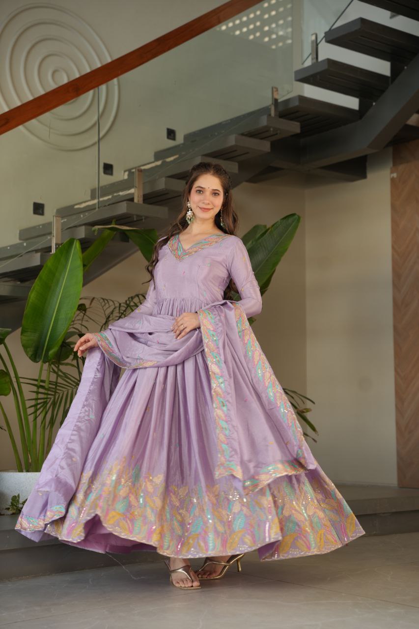Chinnon Sequins & Thread Embroidered Gown Set – Fully Stitched & Ready to Wear