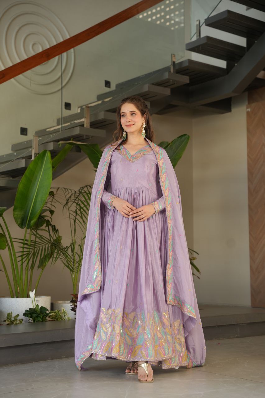 Chinnon Sequins & Thread Embroidered Gown Set – Fully Stitched & Ready to Wear