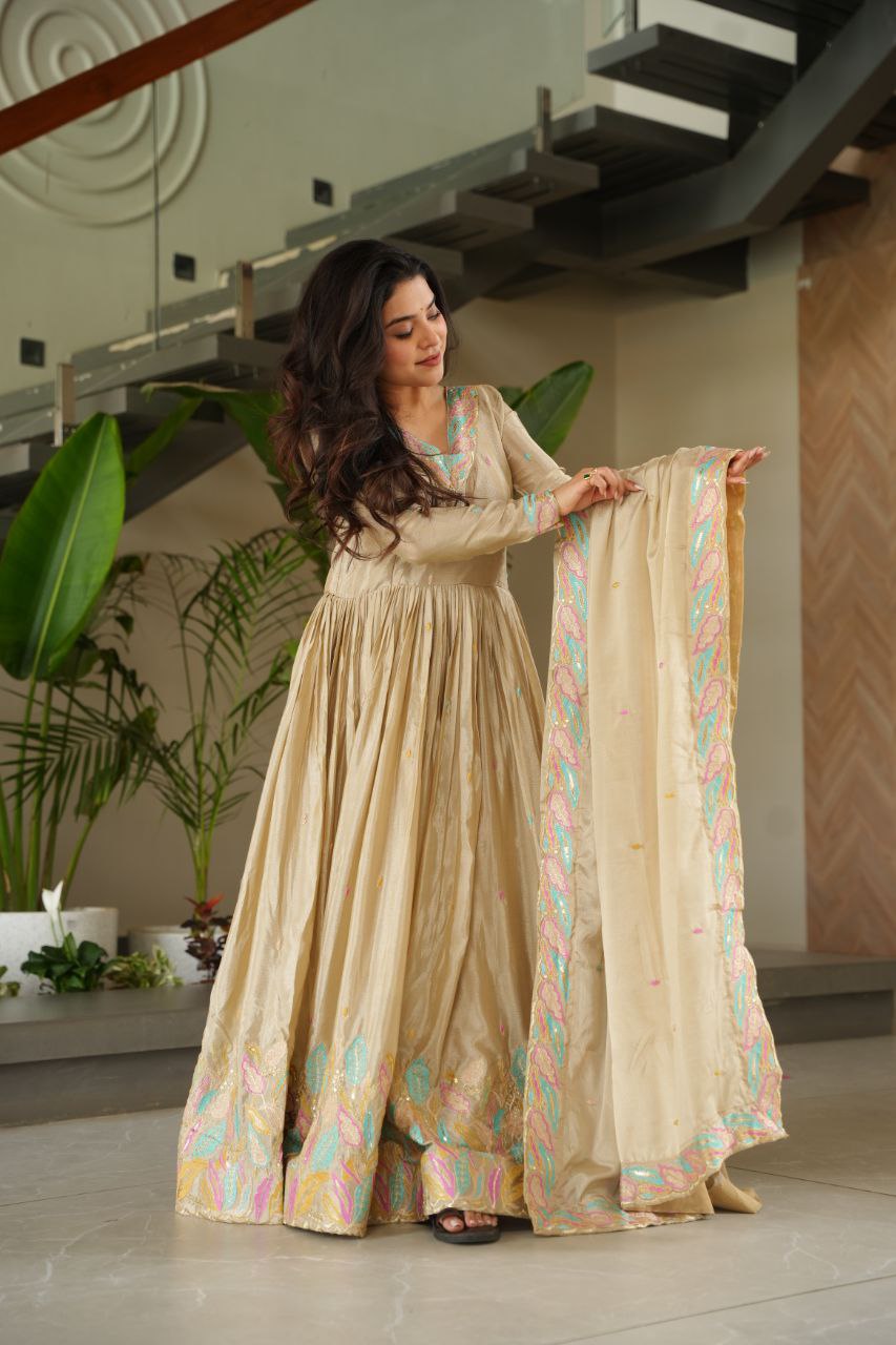 Chinnon Sequins & Thread Embroidered Gown Set – Fully Stitched & Ready to Wear