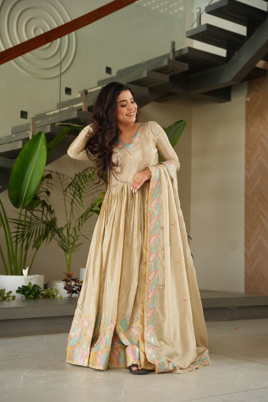 Chinnon Sequins & Thread Embroidered Gown Set – Fully Stitched & Ready to Wear