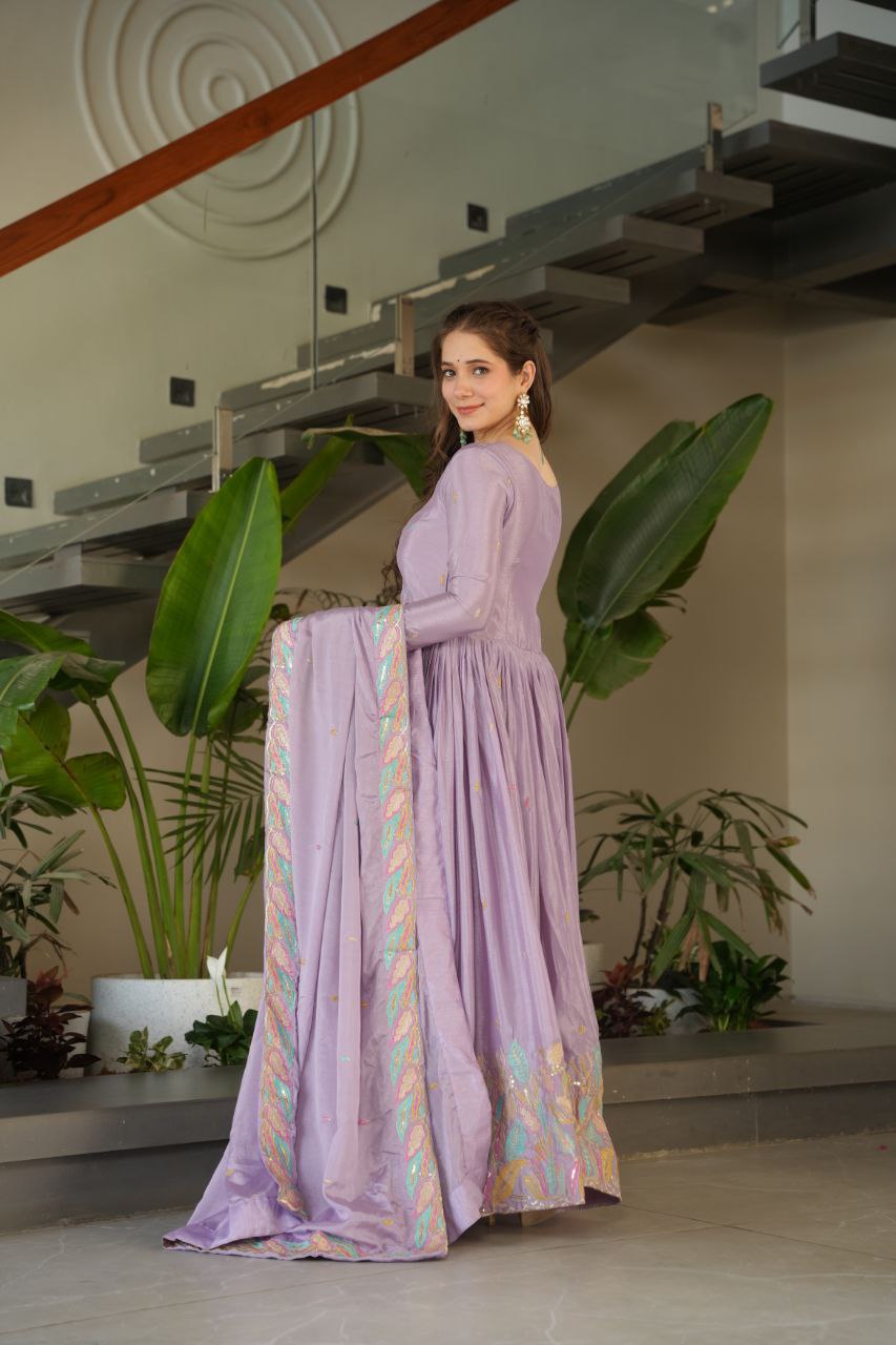 Chinnon Sequins & Thread Embroidered Gown Set – Fully Stitched & Ready to Wear