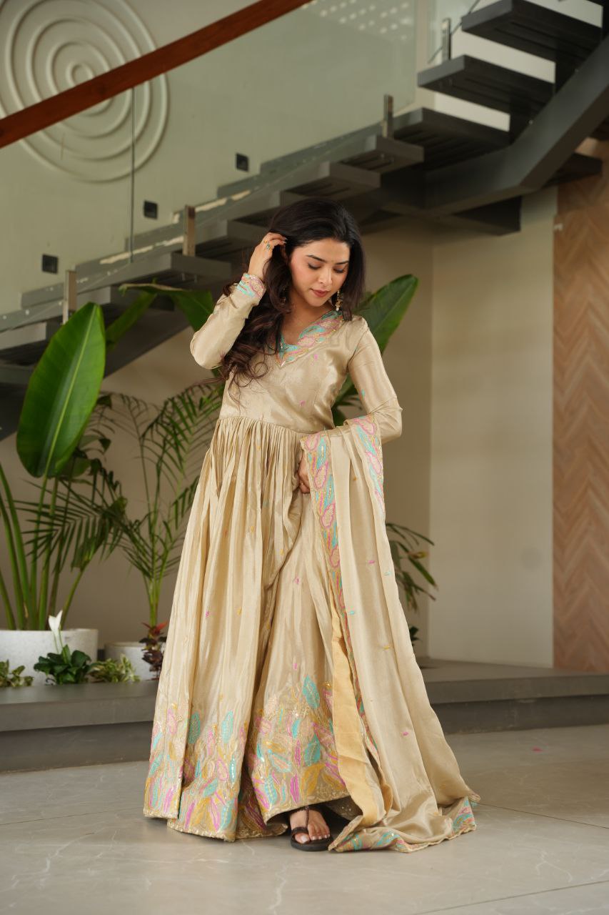 Chinnon Sequins & Thread Embroidered Gown Set – Fully Stitched & Ready to Wear